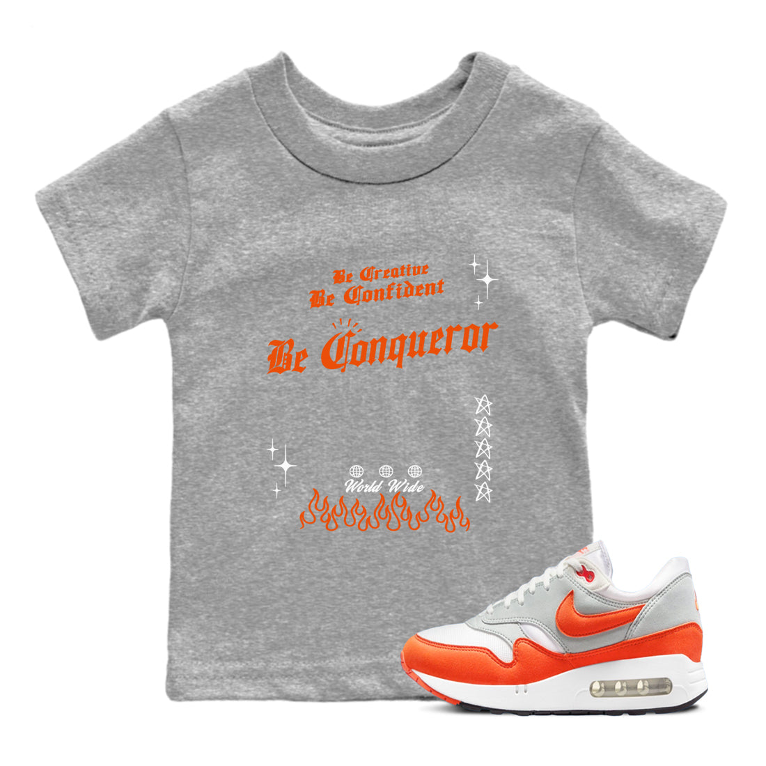 Air Max 1 OG '86 'Summit White and Cosmic Clay shirts to match jordans Be Conqueror sneaker match tees Air Max 1 Cosmic Clay match shoes to clothes Drip Gear Zone Youth Baby Heather Grey 1 tee