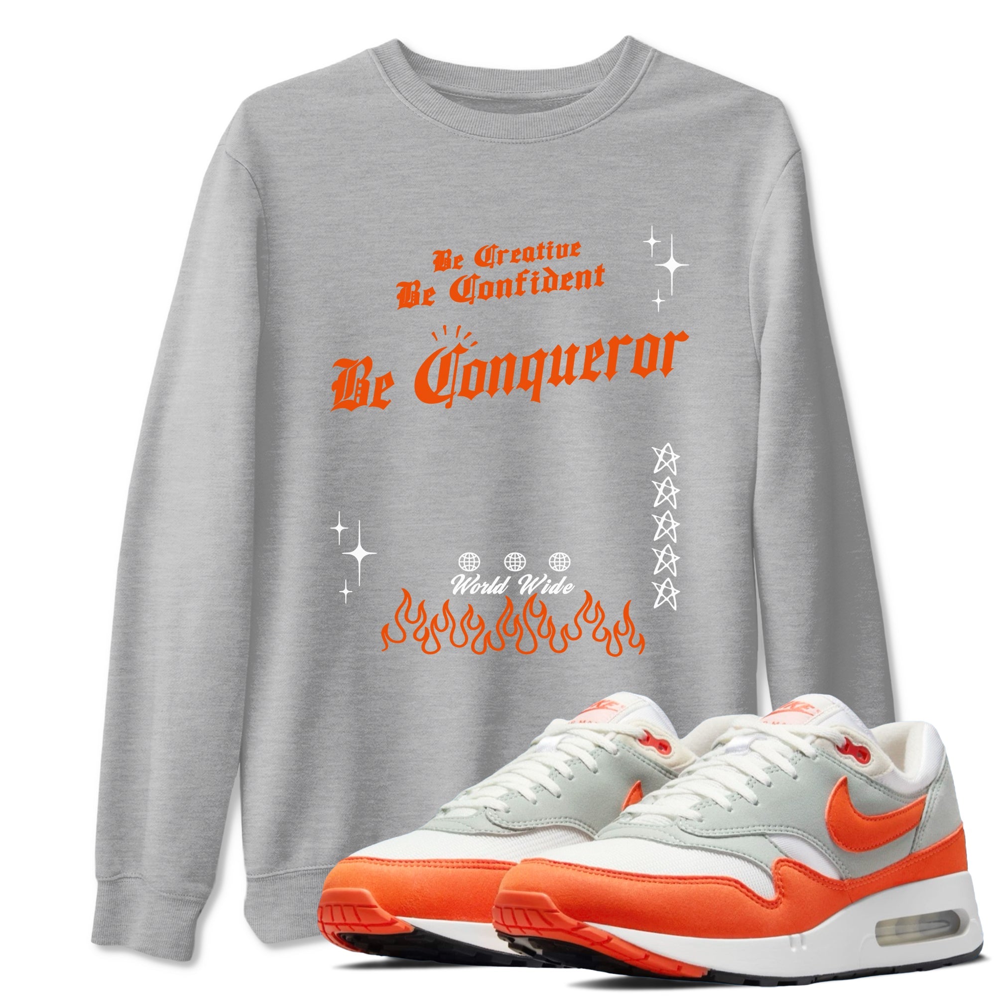 Air Max 1 OG '86 'Summit White and Cosmic Clay shirts to match jordans Be Conqueror sneaker match tees Air Max 1 Cosmic Clay match shoes to clothes Drip Gear Zone unisex cotton Heather Grey 1 shirts
