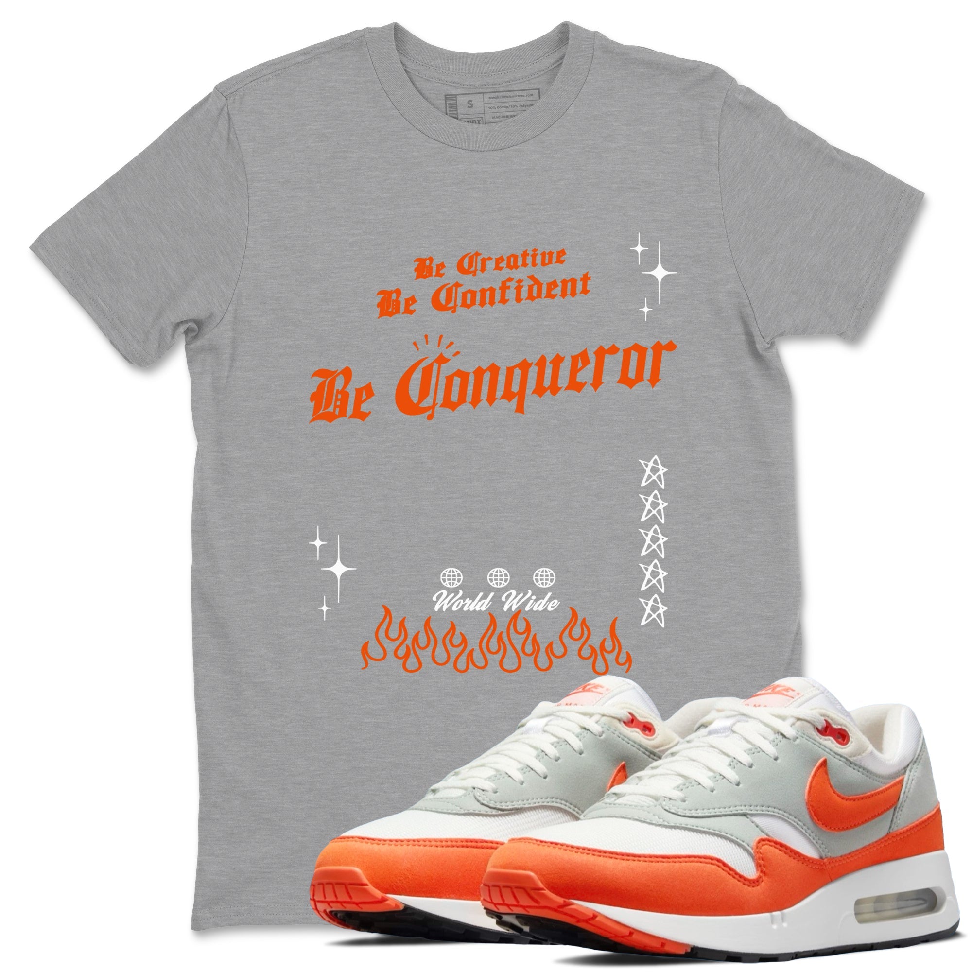 Air Max 1 OG '86 'Summit White and Cosmic Clay shirts to match jordans Be Conqueror sneaker match tees Air Max 1 Cosmic Clay match shoes to clothes Drip Gear Zone unisex cotton Heather Grey 1 shirts
