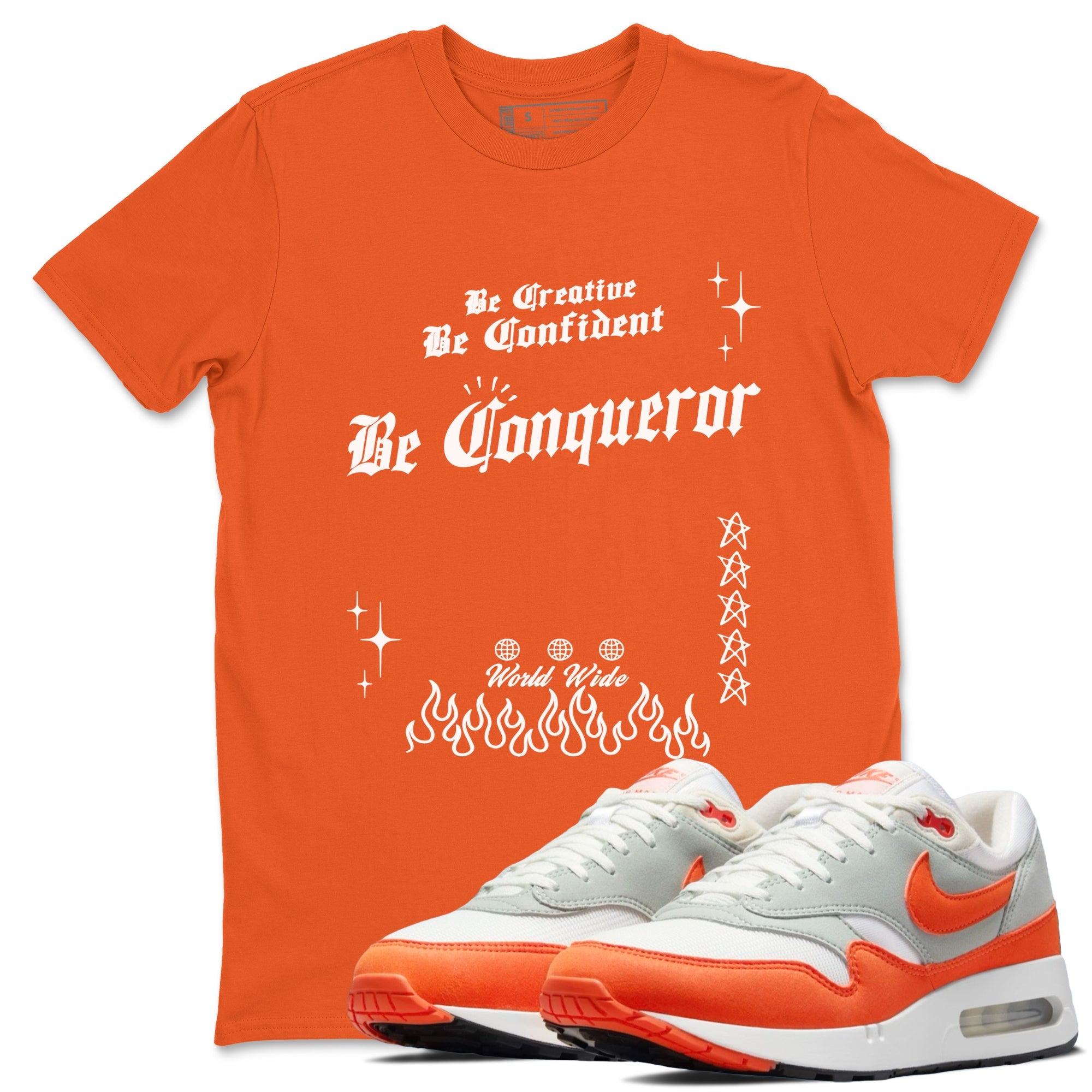 Air Max 1 OG '86 'Summit White and Cosmic Clay shirts to match jordans Be Conqueror sneaker match tees Air Max 1 Cosmic Clay match shoes to clothes Drip Gear Zone unisex cotton Orange 1 shirts