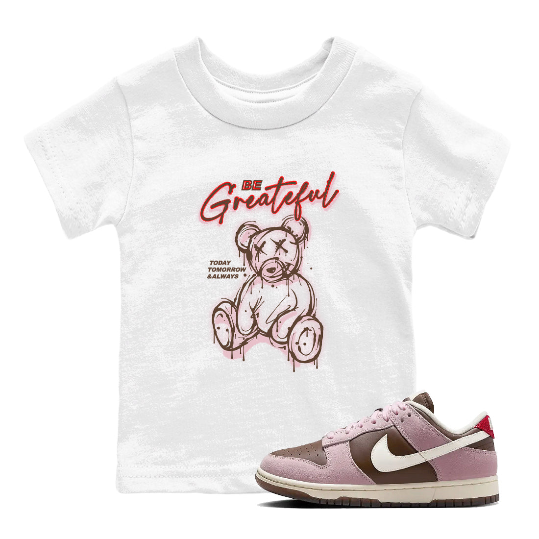 Dunk Cacao Wow And Pink Foam shirts to match jordans Be Grateful sneaker match tees Dunk Cacao Wow And Pink Foam Drip Gear Zone Youth Baby White 1 crew neck shirts