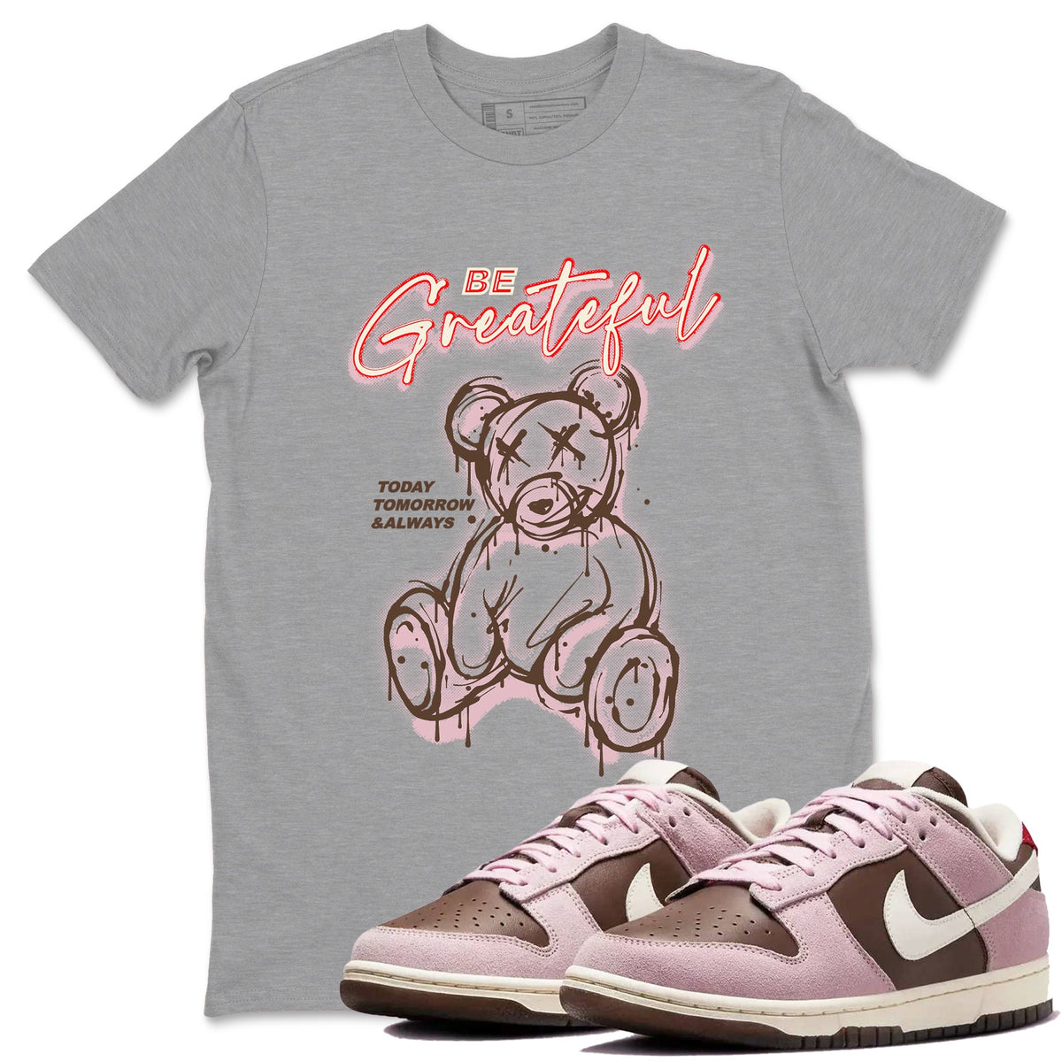 Dunk Cacao Wow And Pink Foam shirts to match jordans Be Grateful sneaker match tees Dunk Cacao Wow And Pink Foam Drip Gear Zone unisex cotton Heather Grey 1 crew neck shirts