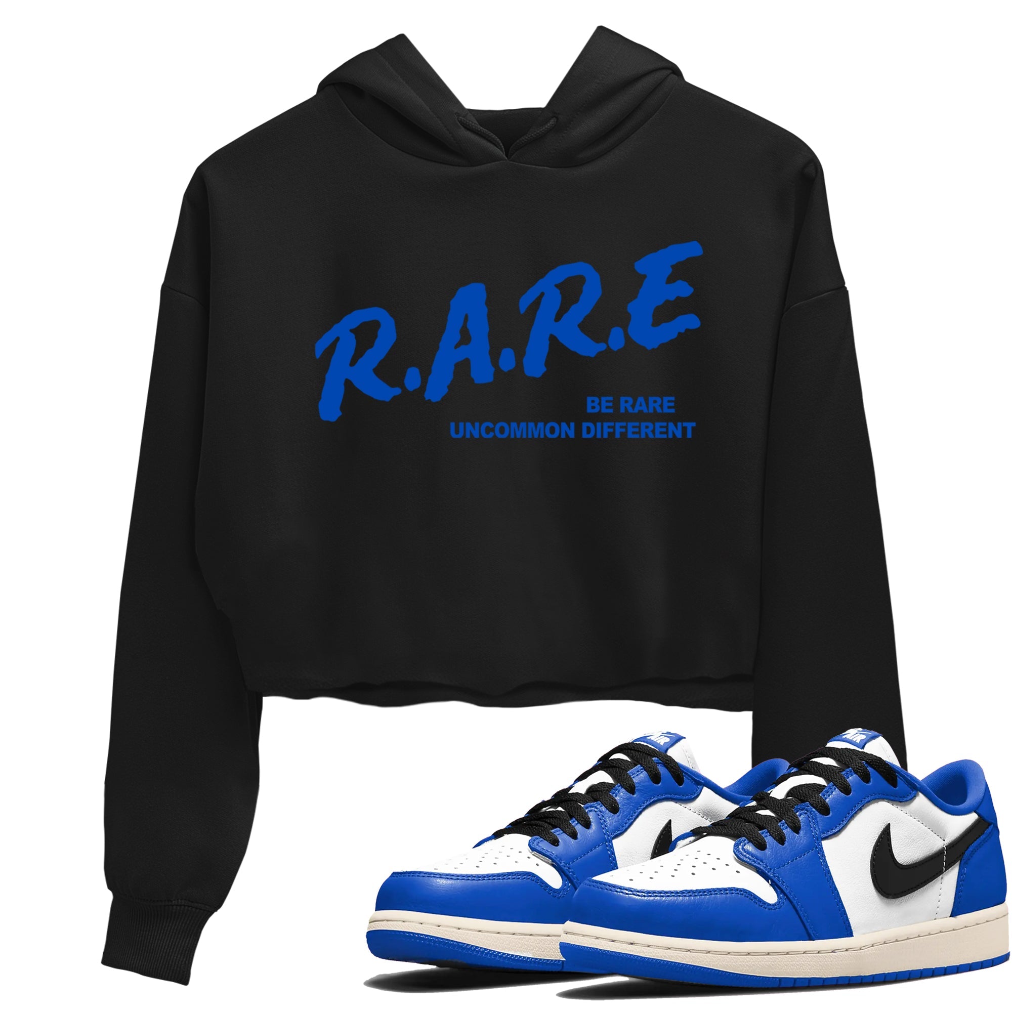 1s Game Royal shirts to match jordans Be Rare Uncommon Different sneaker match tees Air Jordan 1 Game Royal match shoes to clothes Drip Gear Zone unisex cotton Black 1 crop tee