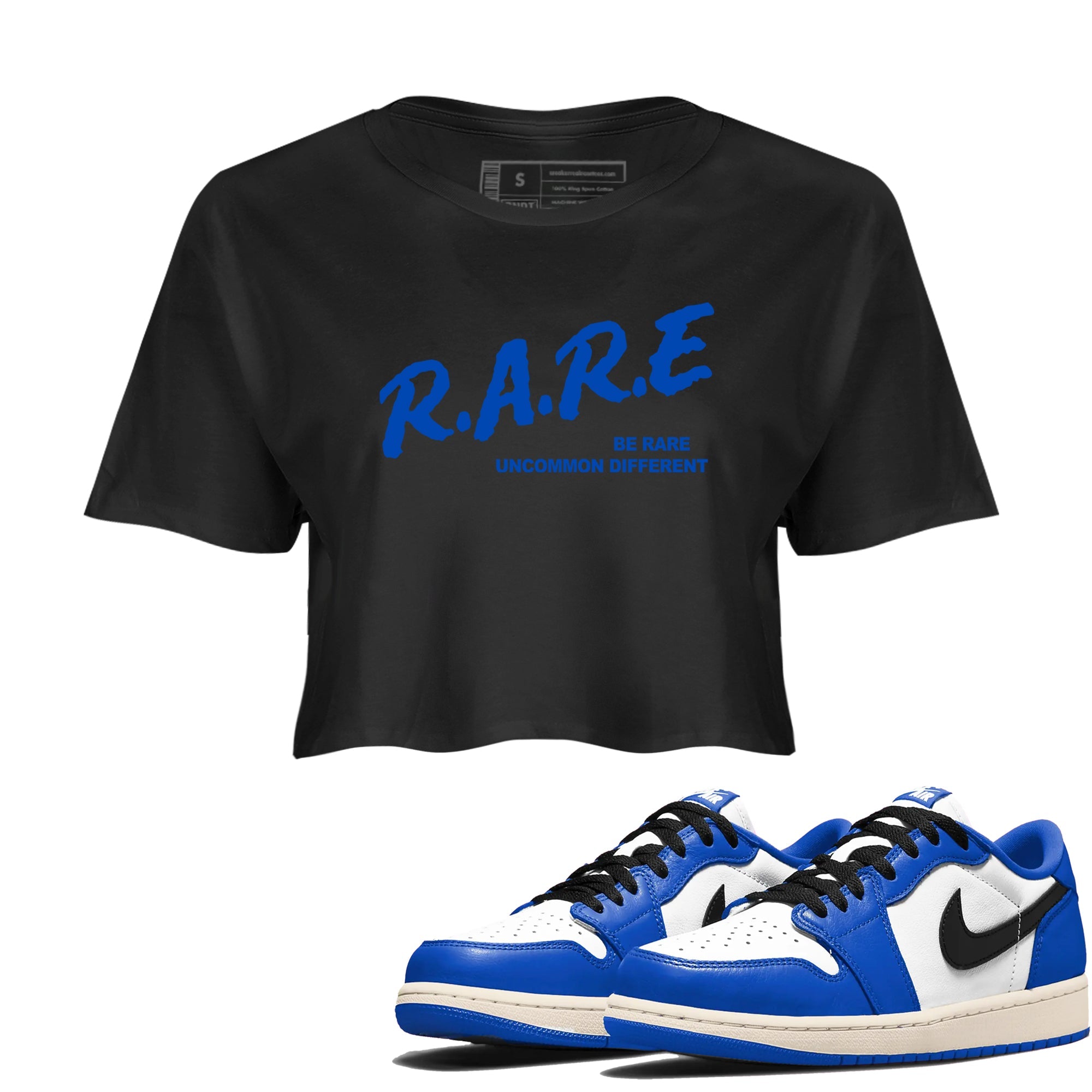 1s Game Royal shirts to match jordans Be Rare Uncommon Different sneaker match tees Air Jordan 1 Game Royal match shoes to clothes Drip Gear Zone unisex cotton Black 1 crop tee