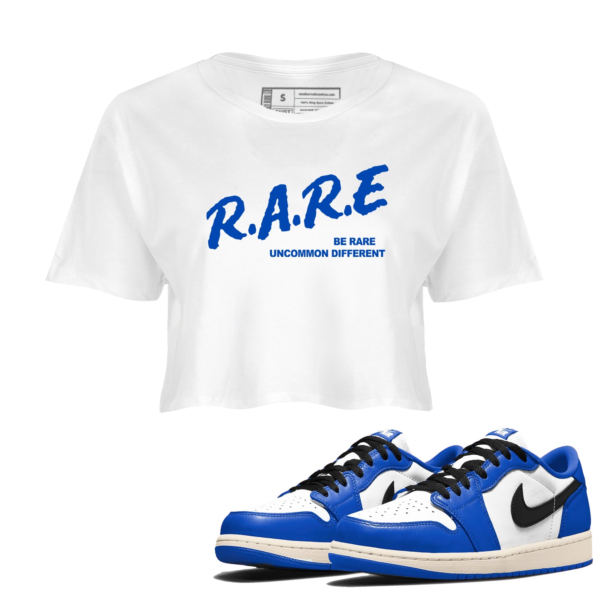 1s Game Royal shirts to match jordans Be Rare Uncommon Different sneaker match tees Air Jordan 1 Game Royal match shoes to clothes Drip Gear Zone unisex cotton White 1 crop tee