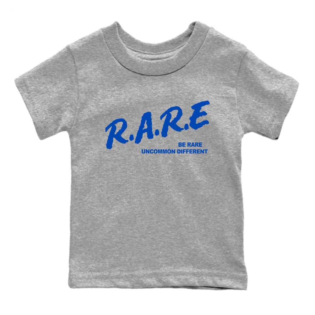 1s Game Royal shirts to match jordans Be Rare Uncommon Different sneaker match tees Air Jordan 1 Game Royal match shoes to clothes Drip Gear Zone Youth Baby Heather Grey 2 tee
