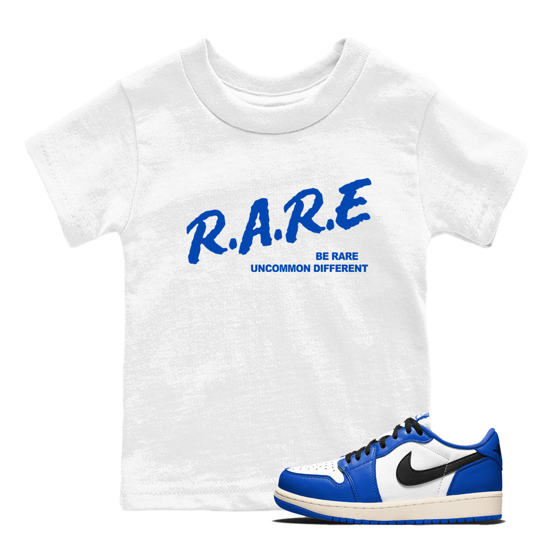 1s Game Royal shirts to match jordans Be Rare Uncommon Different sneaker match tees Air Jordan 1 Game Royal match shoes to clothes Drip Gear Zone Youth Baby White 1 tee