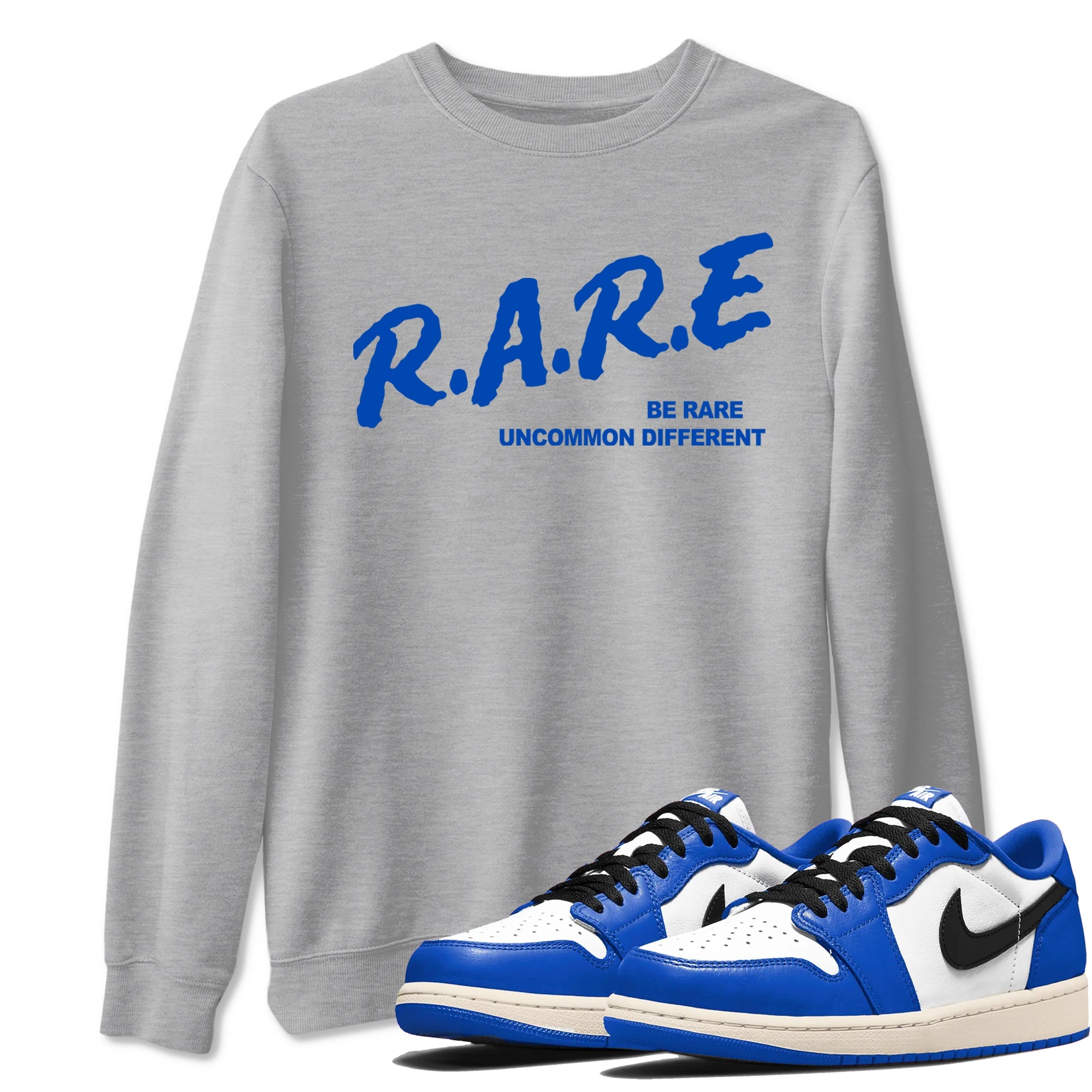1s Game Royal shirts to match jordans Be Rare Uncommon Different sneaker match tees Air Jordan 1 Game Royal match shoes to clothes Drip Gear Zone unisex cotton Heather Grey 1 shirts