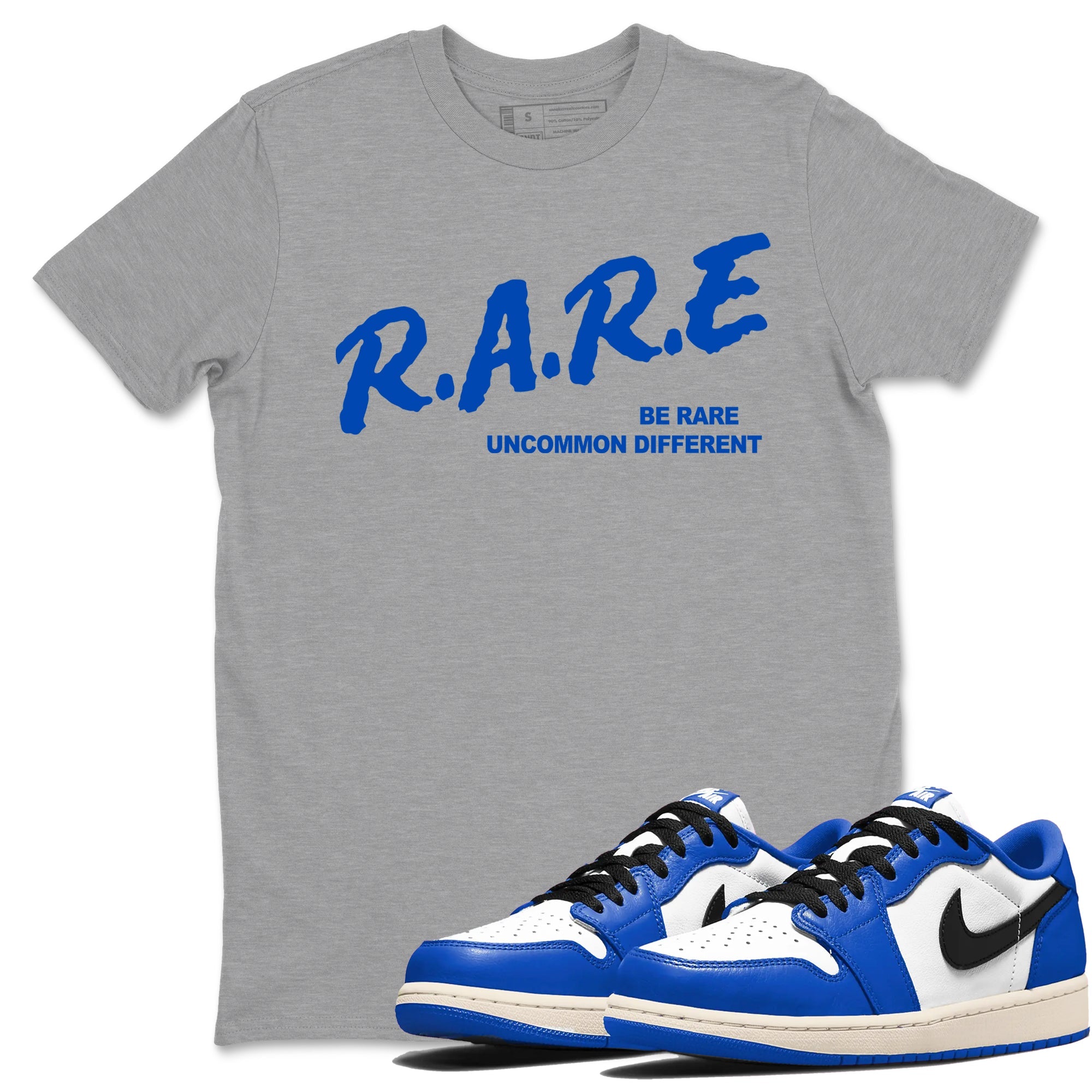 1s Game Royal shirts to match jordans Be Rare Uncommon Different sneaker match tees Air Jordan 1 Game Royal match shoes to clothes Drip Gear Zone unisex cotton Heather Grey 1 shirts