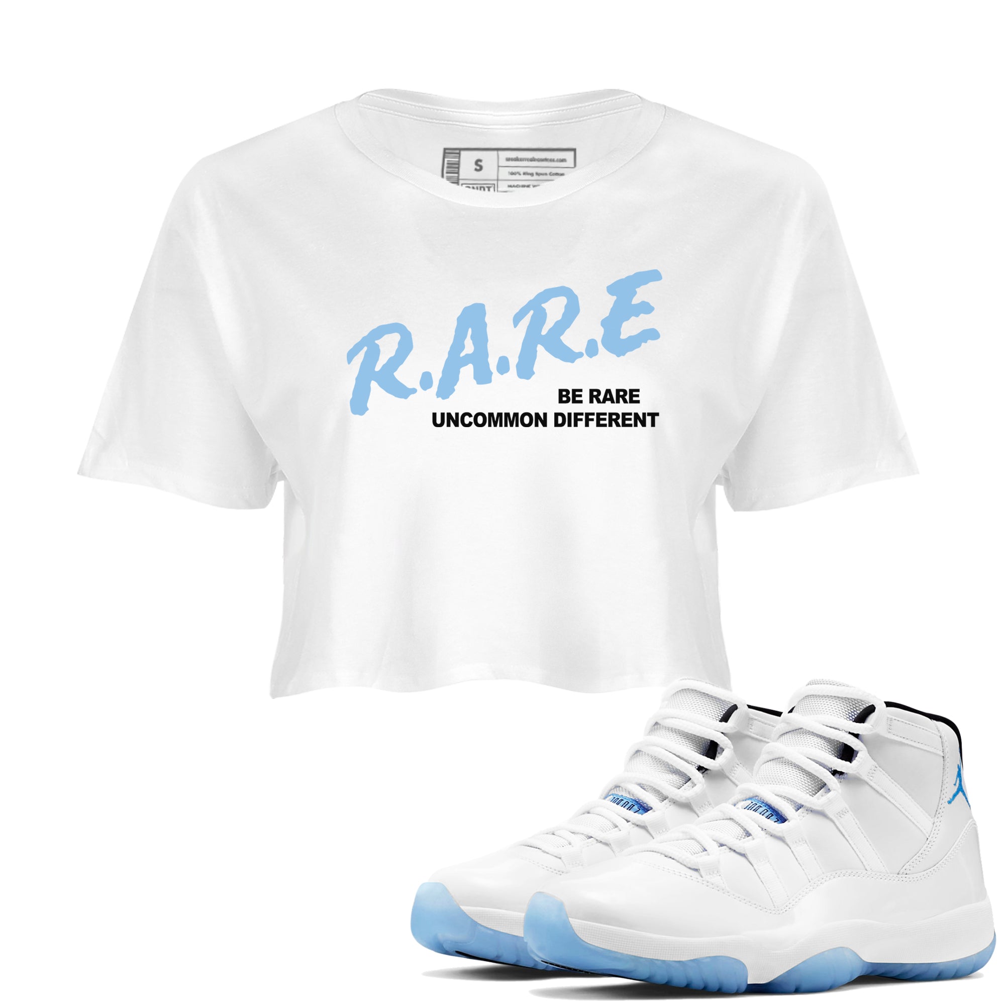 11s Legend Blue shirts to match jordans Be Rare Uncommon Different sneaker match tees Air Jordan 11 Legend Blue match shoes to clothes Drip Gear Zone unisex cotton White 1 crop tee