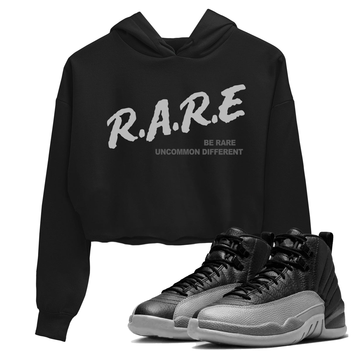 12s Black Wolf Grey shirts to match jordans Be Rare Uncommon Different sneaker match tees Air Jordan 12 Black Wolf Grey match shoes to clothes Drip Gear Zone unisex cotton Black 1 crop tee