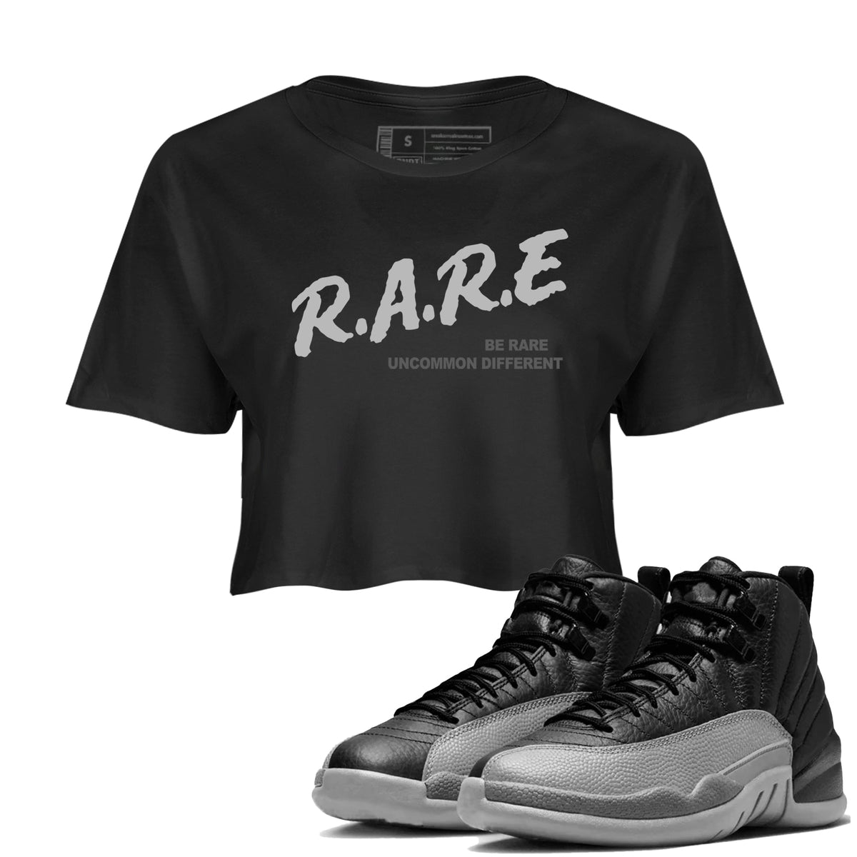 12s Black Wolf Grey shirts to match jordans Be Rare Uncommon Different sneaker match tees Air Jordan 12 Black Wolf Grey match shoes to clothes Drip Gear Zone unisex cotton Black 1 crop tee