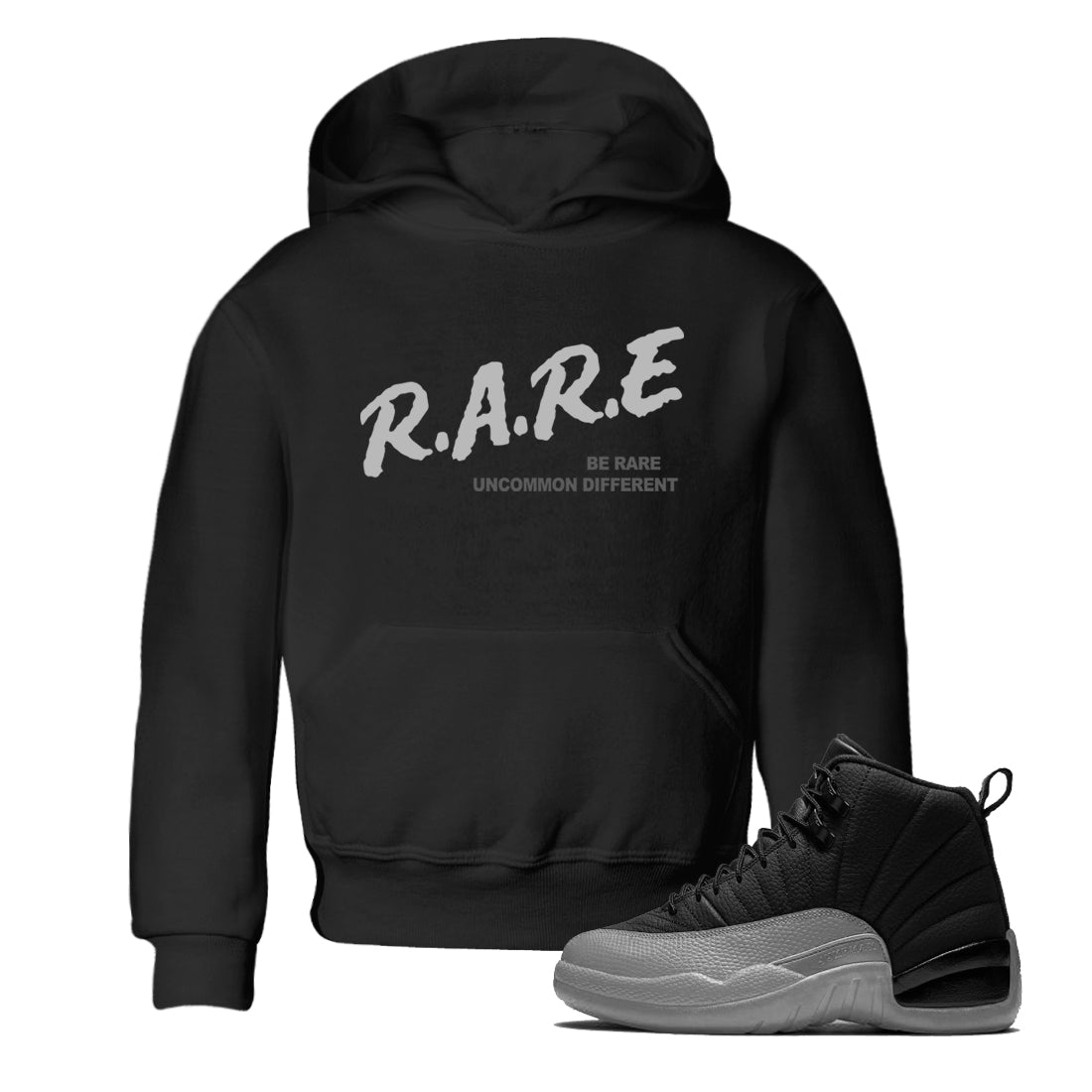 12s Black Wolf Grey shirts to match jordans Be Rare Uncommon Different sneaker match tees Air Jordan 12 Black Wolf Grey match shoes to clothes Drip Gear Zone Youth Baby Black 1 tee