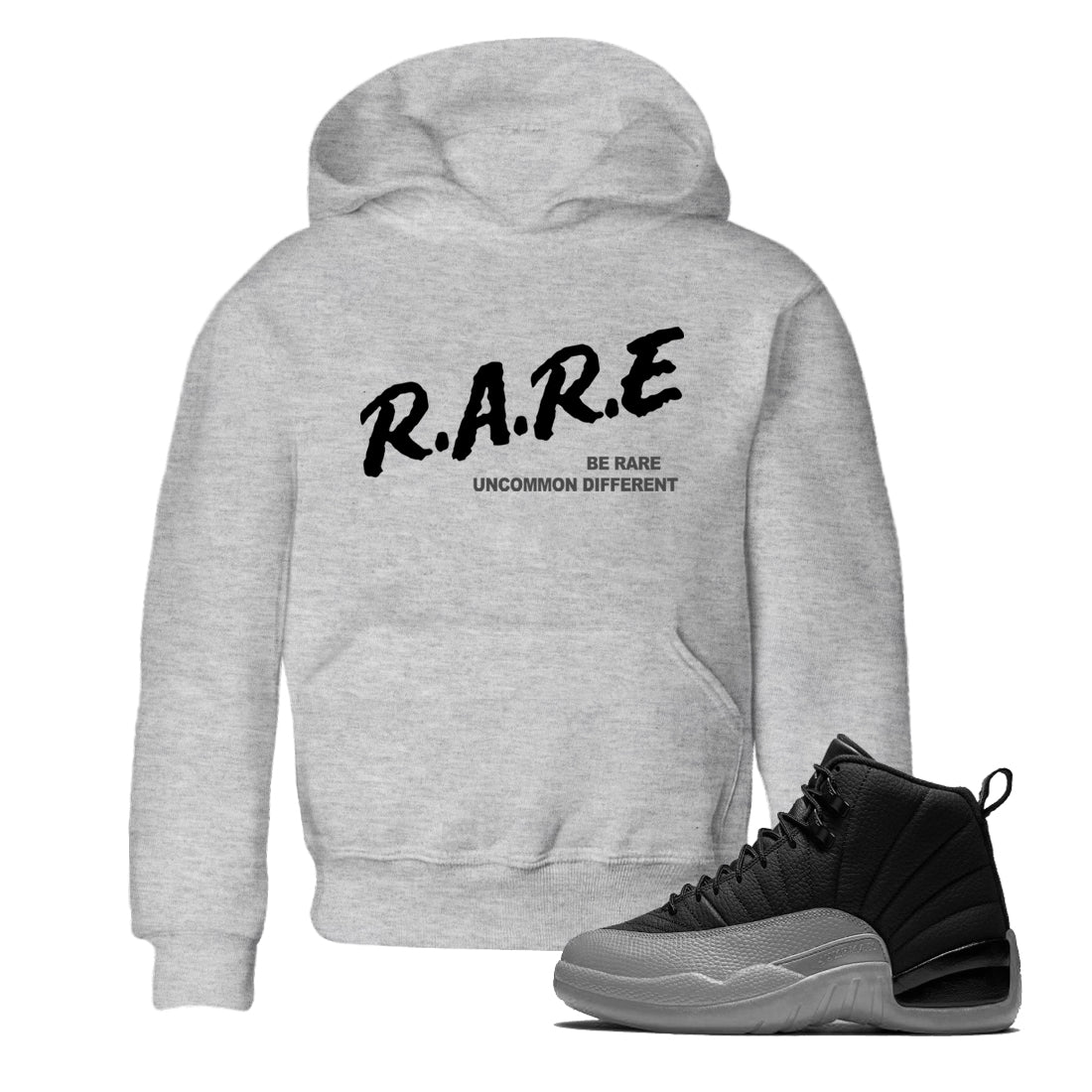12s Black Wolf Grey shirts to match jordans Be Rare Uncommon Different sneaker match tees Air Jordan 12 Black Wolf Grey match shoes to clothes Drip Gear Zone Youth Baby Heather Grey 1 tee