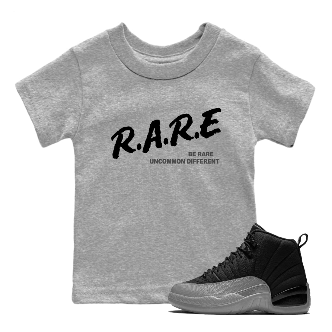12s Black Wolf Grey shirts to match jordans Be Rare Uncommon Different sneaker match tees Air Jordan 12 Black Wolf Grey match shoes to clothes Drip Gear Zone Youth Baby Heather Grey 1 tee