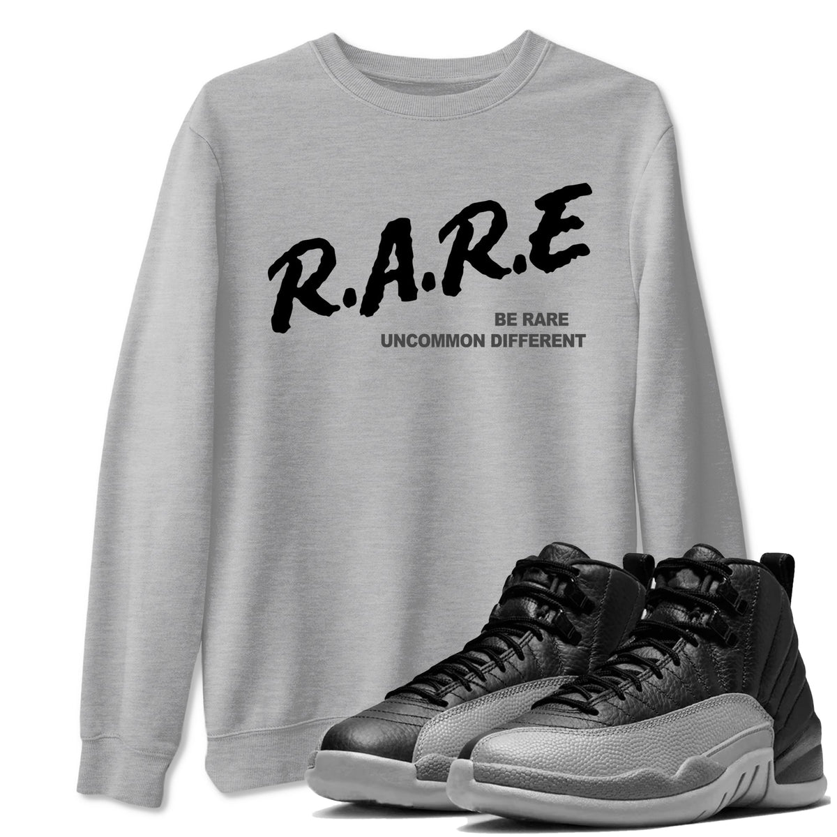 12s Black Wolf Grey shirts to match jordans Be Rare Uncommon Different sneaker match tees Air Jordan 12 Black Wolf Grey match shoes to clothes Drip Gear Zone unisex cotton Heather Grey 1 shirts