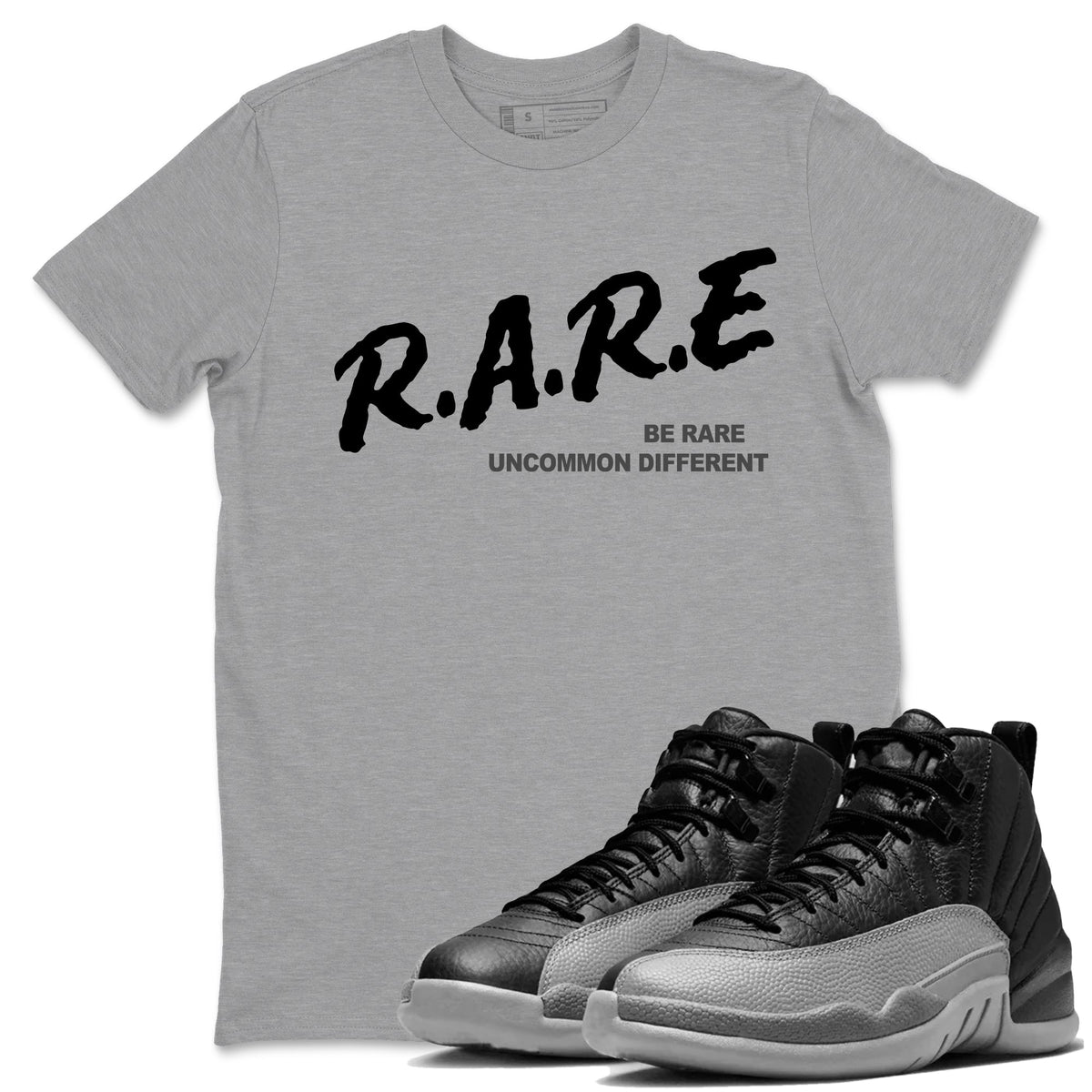 12s Black Wolf Grey shirts to match jordans Be Rare Uncommon Different sneaker match tees Air Jordan 12 Black Wolf Grey match shoes to clothes Drip Gear Zone unisex cotton Heather Grey 1 shirts