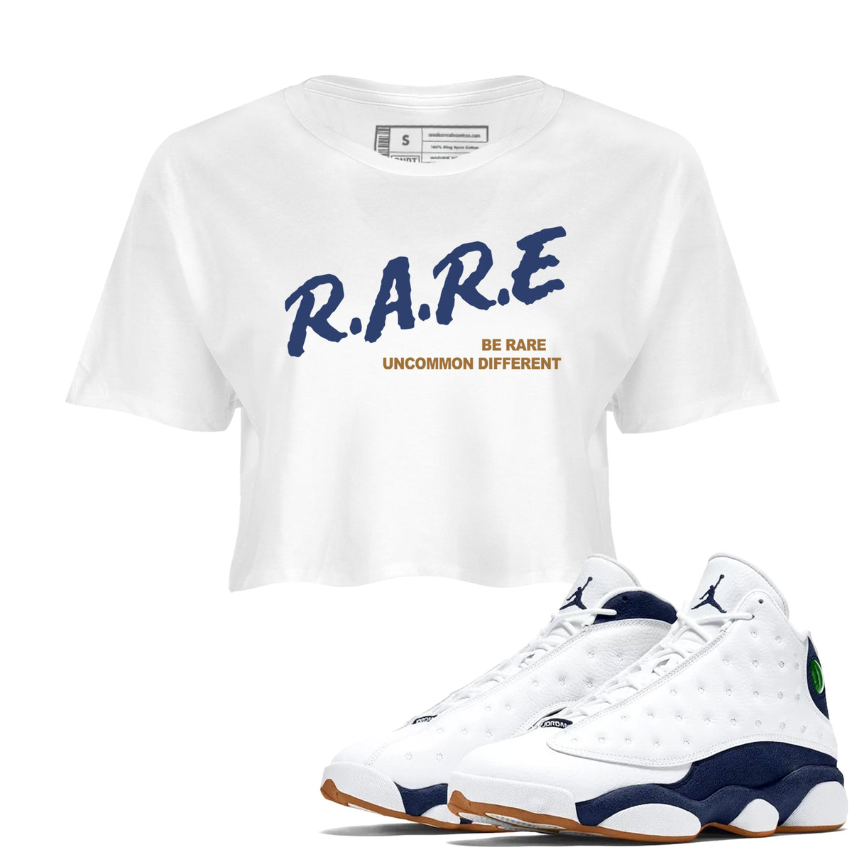13s Midnight Navy shirts to match jordans Be Rare Uncommon Different sneaker match tees Air Jordan 13 Midnight Navy match shoes to clothes Drip Gear Zone unisex cotton White 1 crop tee