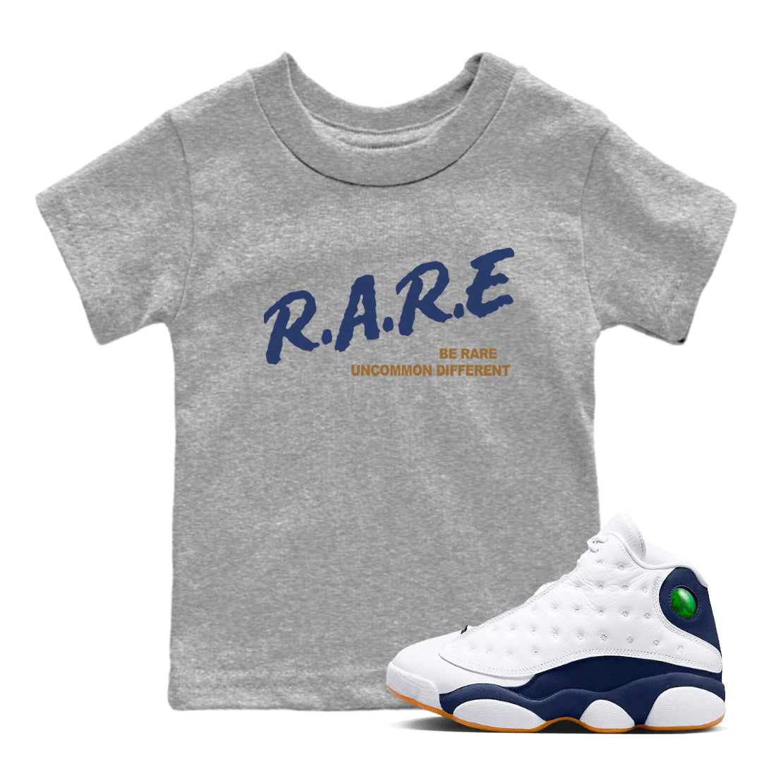 13s Midnight Navy shirts to match jordans Be Rare Uncommon Different sneaker match tees Air Jordan 13 Midnight Navy match shoes to clothes Drip Gear Zone Youth Baby Heather Grey 1 tee