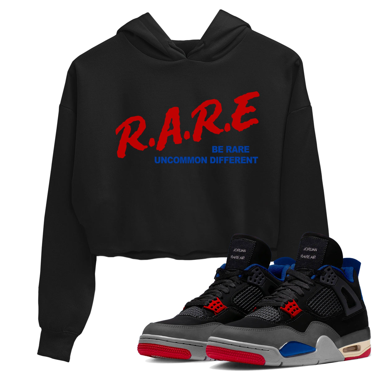4s Rare Air shirts to match jordans Be Rare Uncommon Different sneaker match tees Air Jordan 4 Rare Air match shoes to clothes Drip Gear Zone unisex cotton Black 1 crop tee