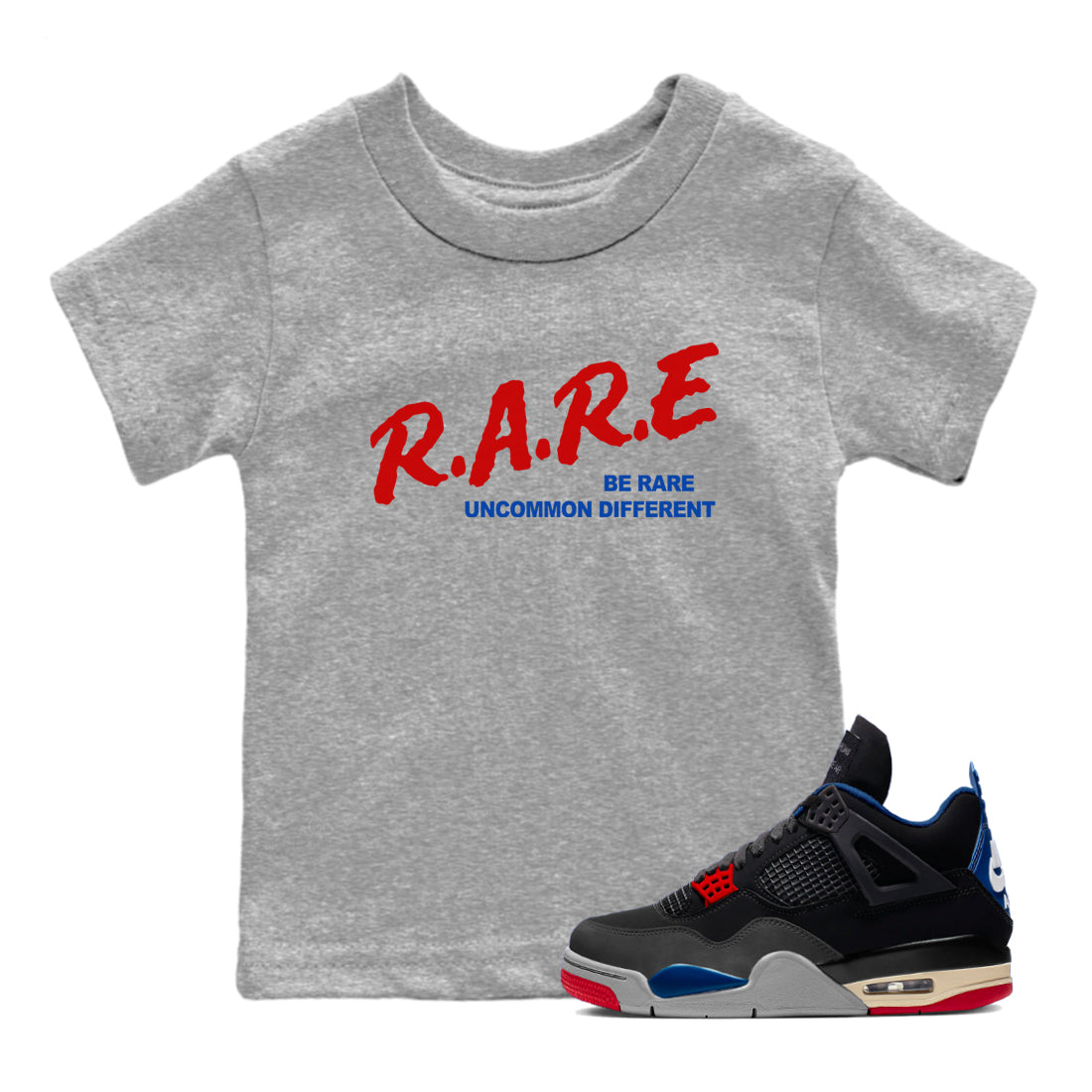 4s Rare Air shirts to match jordans Be Rare Uncommon Different sneaker match tees Air Jordan 4 Rare Air match shoes to clothes Drip Gear Zone Youth Baby Heather Grey 1 tee