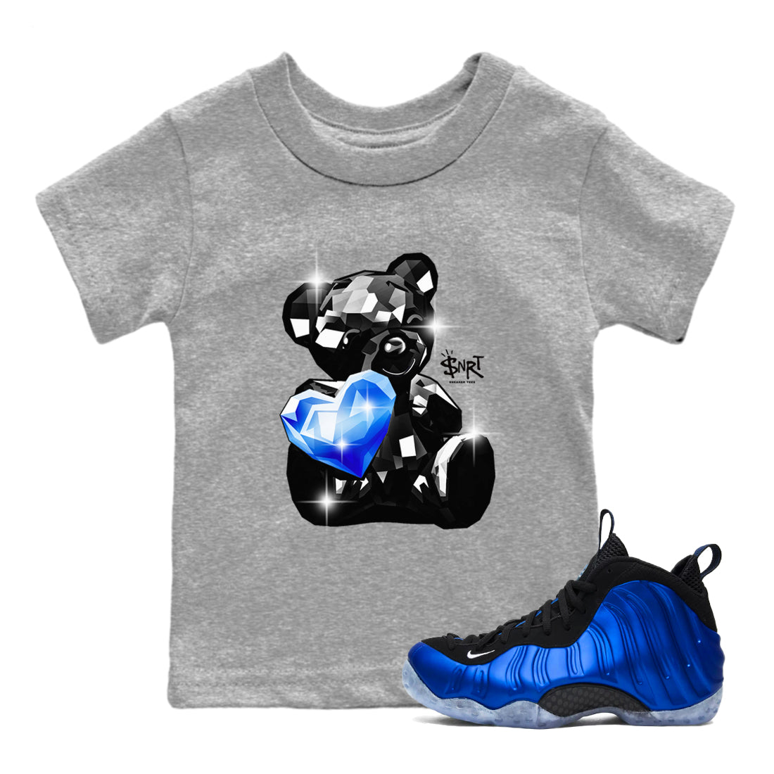 Foams One Royal shirts to match jordans Bear Germs sneaker match tees Air Foamposite One Royal match shoes to clothes Drip Gear Zone Youth Baby Heather Grey 1 tee
