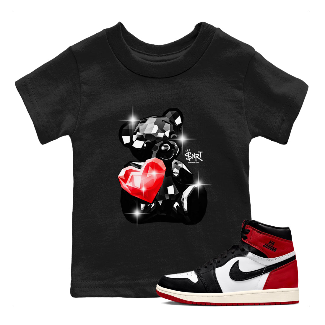 1s Black Toe Reimagined shirts to match jordans Bear Germs sneaker match tees Air Jordan 1 Black Toe Reimagined match shoes to clothes Drip Gear Zone Youth Baby Black 1 tee