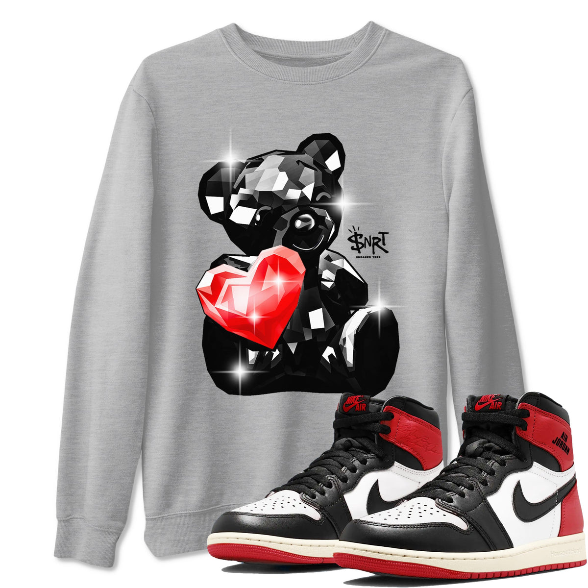1s Black Toe Reimagined shirts to match jordans Bear Germs sneaker match tees Air Jordan 1 Black Toe Reimagined match shoes to clothes Drip Gear Zone unisex cotton Heather Grey 1 shirts
