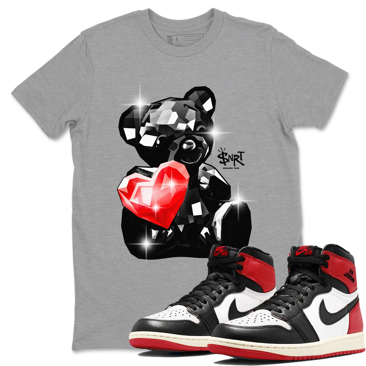 1s Black Toe Reimagined shirts to match jordans Bear Germs sneaker match tees Air Jordan 1 Black Toe Reimagined match shoes to clothes Drip Gear Zone unisex cotton Heather Grey 1 shirts