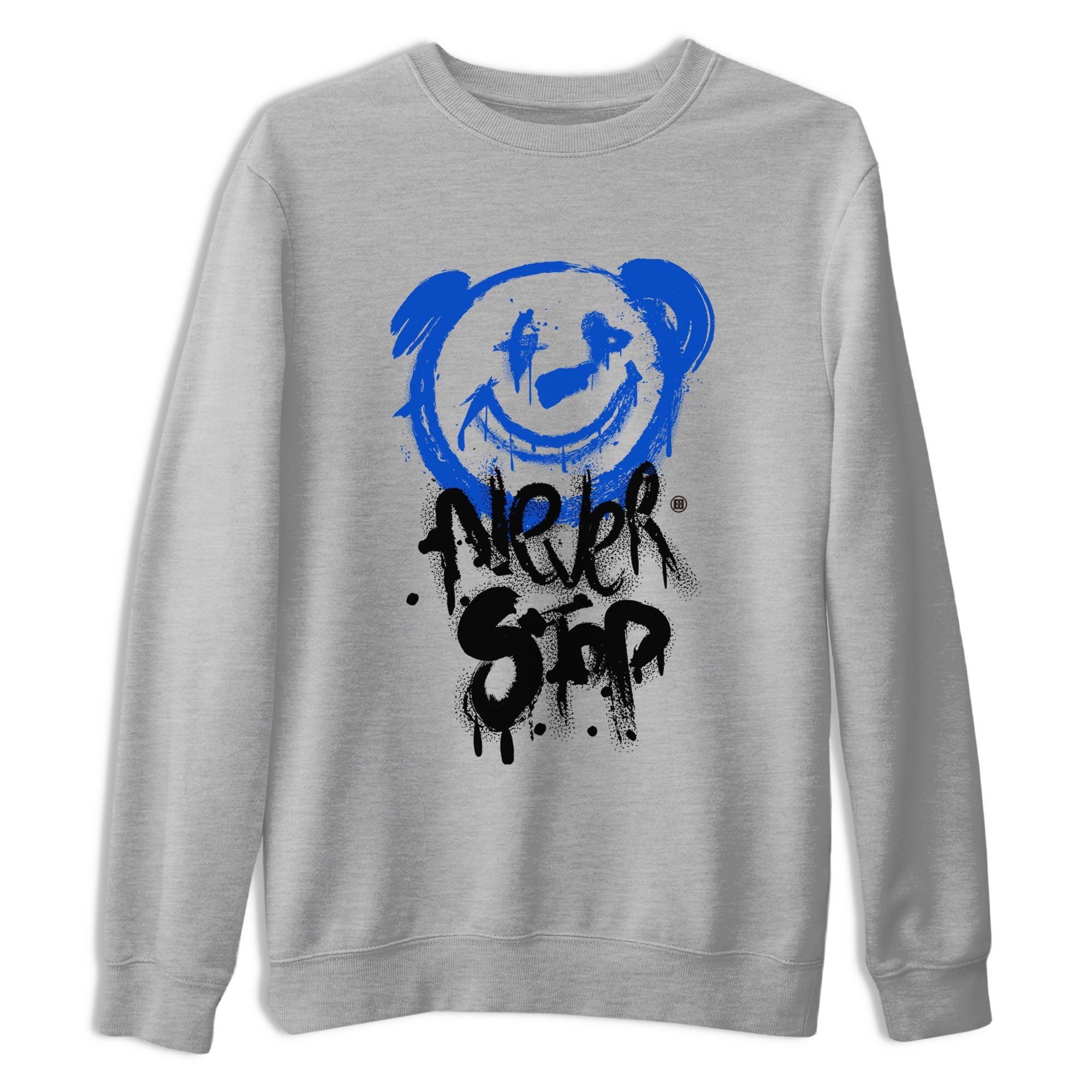 Air Jordan 1 Royal Reimagined shirt to match jordans Bear Never Stop sneaker tees Air Jordan 1 Royal Reimagined Drip Gear Zone Streetwear Casual Fit Heather Grey 2 T-Shirt