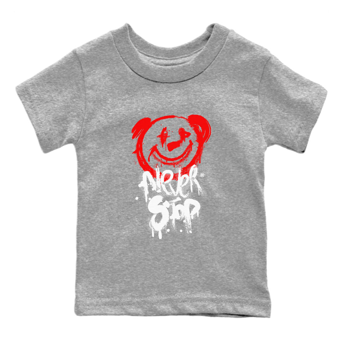 Jordan 1 University Red shirt to match jordans Bear Never Stop sneaker tees Air Jordan 1 University Red Drip Gear Zone Baby Toddler Heather Grey 2 T-Shirt
