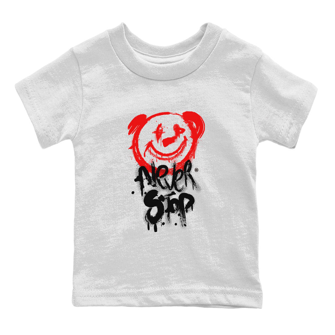 Jordan 1 University Red shirt to match jordans Bear Never Stop sneaker tees Air Jordan 1 University Red Drip Gear Zone Baby Toddler White 2 T-Shirt