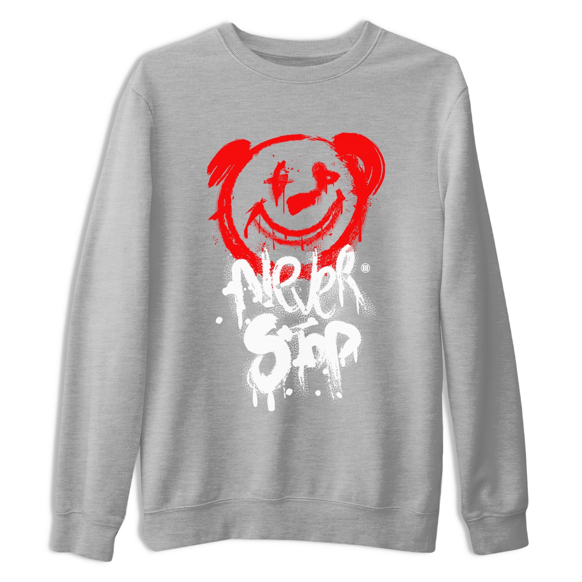 Jordan 1 University Red shirt to match jordans Bear Never Stop sneaker tees Air Jordan 1 University Red Drip Gear Zone Streetwear Casual Fit Heather Grey 2 T-Shirt