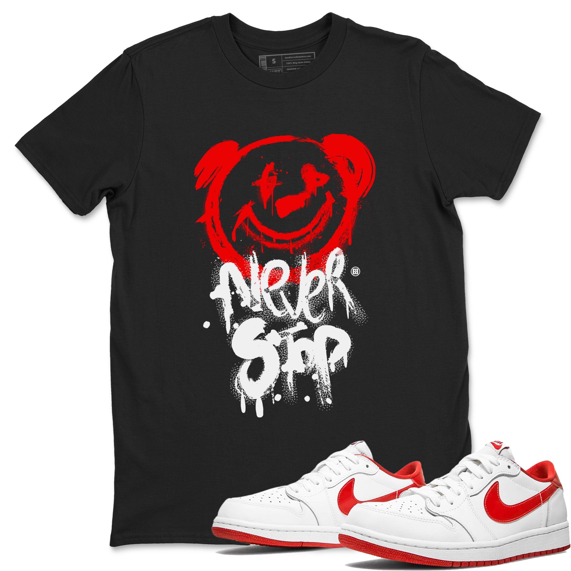 Jordan 1 University Red shirt to match jordans Bear Never Stop sneaker tees Air Jordan 1 University Red Drip Gear Zone Streetwear Casual Fit Black 1 T-Shirt