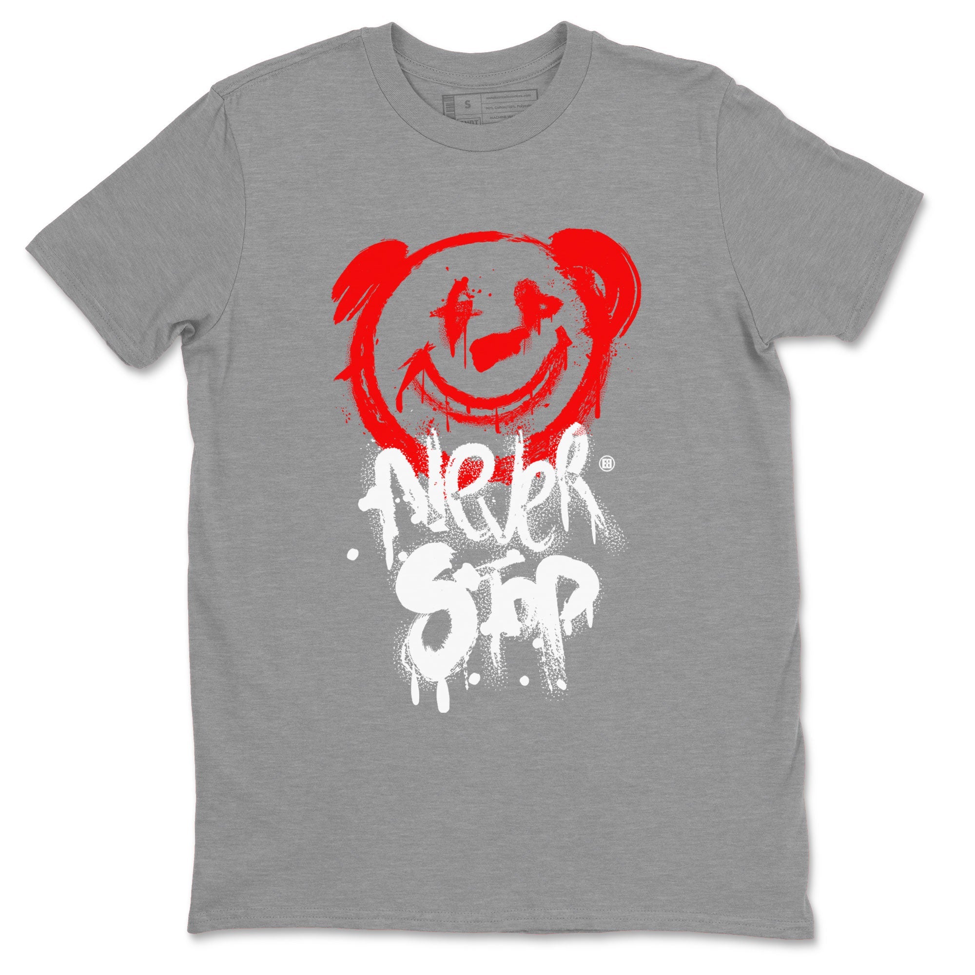 Jordan 1 University Red shirt to match jordans Bear Never Stop sneaker tees Air Jordan 1 University Red Drip Gear Zone Streetwear Casual Fit Heather Grey 2 T-Shirt