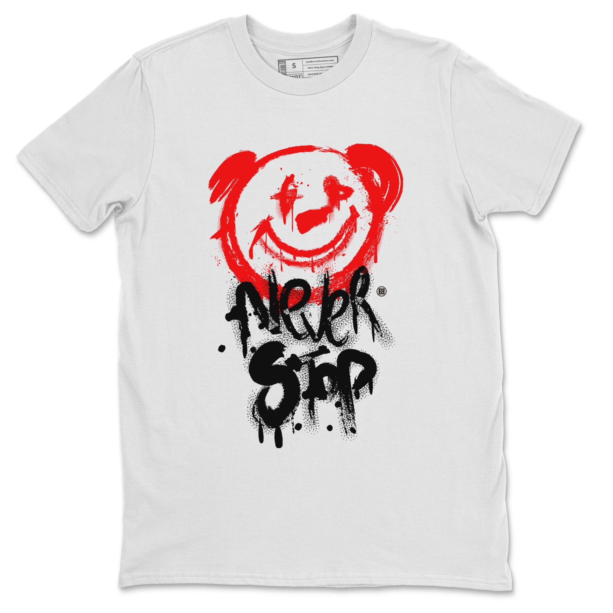 Jordan 1 University Red shirt to match jordans Bear Never Stop sneaker tees Air Jordan 1 University Red Drip Gear Zone Streetwear Casual Fit White 2 T-Shirt