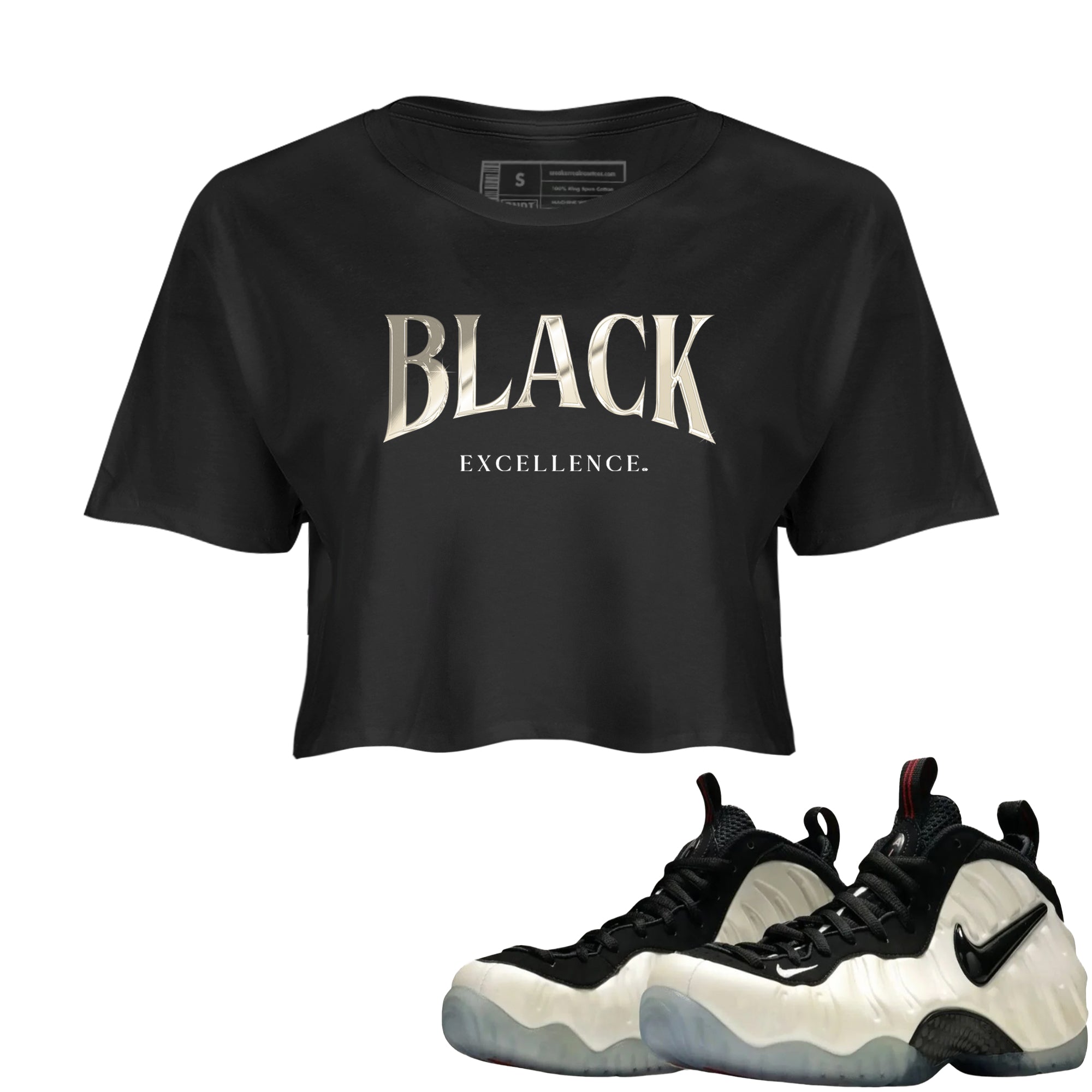 Sneaker Threads  Sneaker Tees To Match Air Foamposite One Pearl  Black Excellence Crop Tee Black 1. Perfect for Jordan releases 2025 colorways.