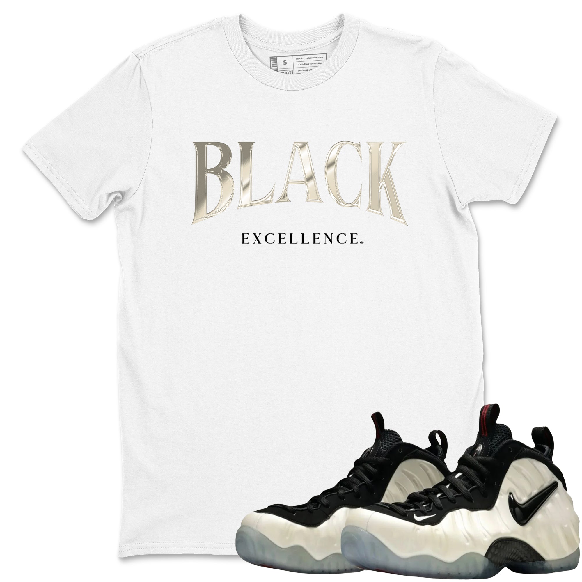 Sneaker Threads  Sneaker Tees To Match Air Foamposite One Pearl  Black Excellence Graphic Tee White 1. Perfect for Jordan releases 2025 colorways.
