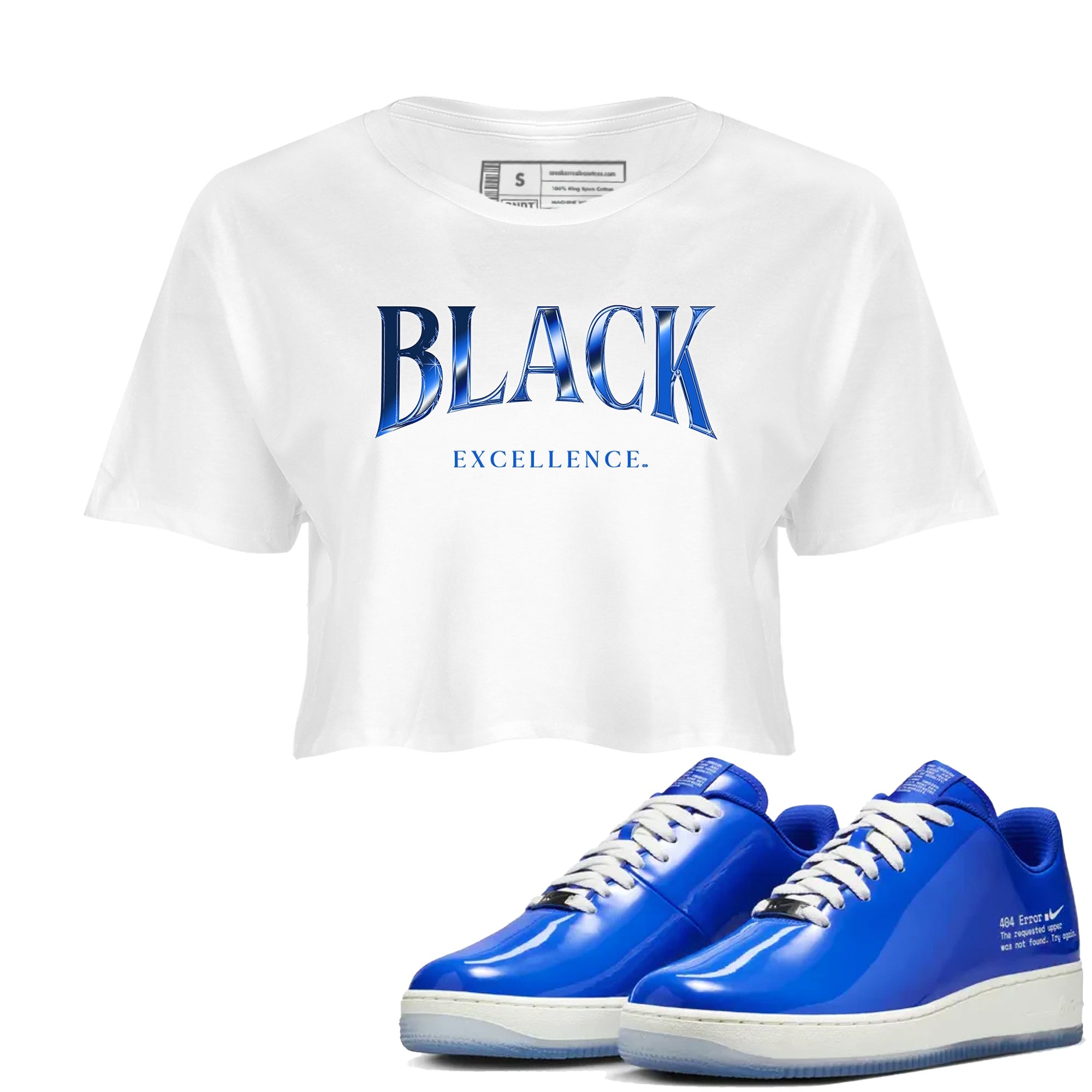 Air Force 1 404 Error shirt to match jordans Black Excellence sneaker tees Air Force 1 404 Error Drip Gear Zone White 1 crop length shirt