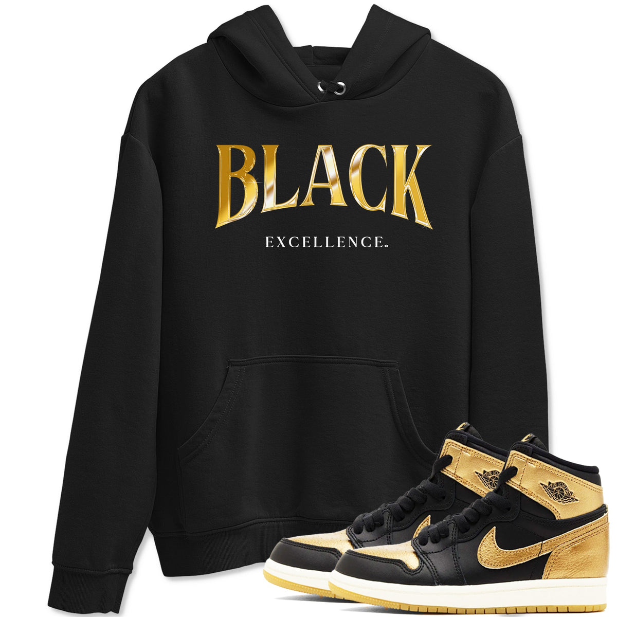 1s Black Metallic Gold shirts to match jordans Black Excellence sneaker match tees Air Jordan 1 Black Metallic Gold Drip Gear Zone unisex cotton Black 1 crew neck shirts
