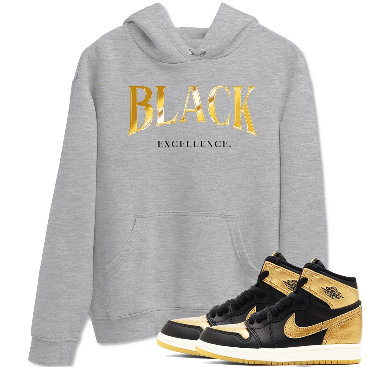1s Black Metallic Gold shirts to match jordans Black Excellence sneaker match tees Air Jordan 1 Black Metallic Gold Drip Gear Zone unisex cotton Heather Grey 1 crew neck shirts
