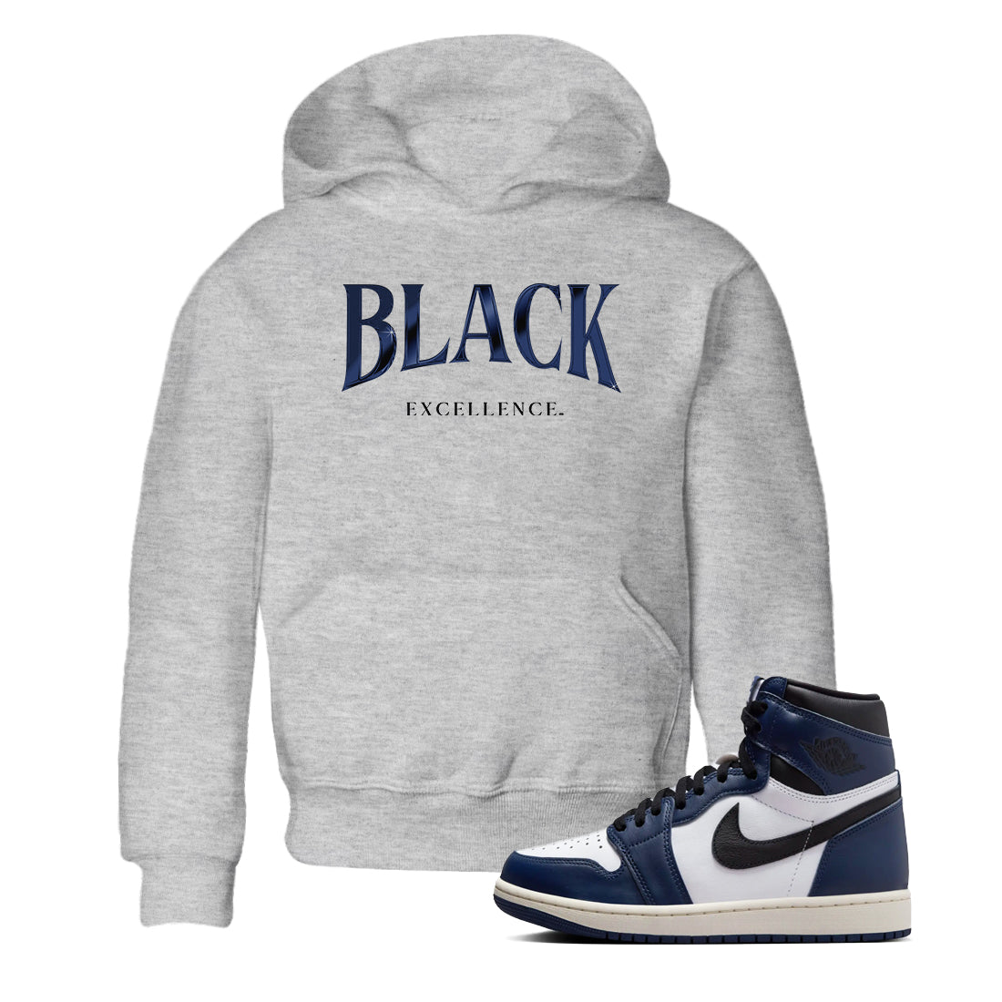 1s Midnight Navy shirts to match jordans Black Excellence sneaker match tees Air Jordan 1 Midnight Navy match shoes to clothes Drip Gear Zone Youth Baby Heather Grey 1 tee