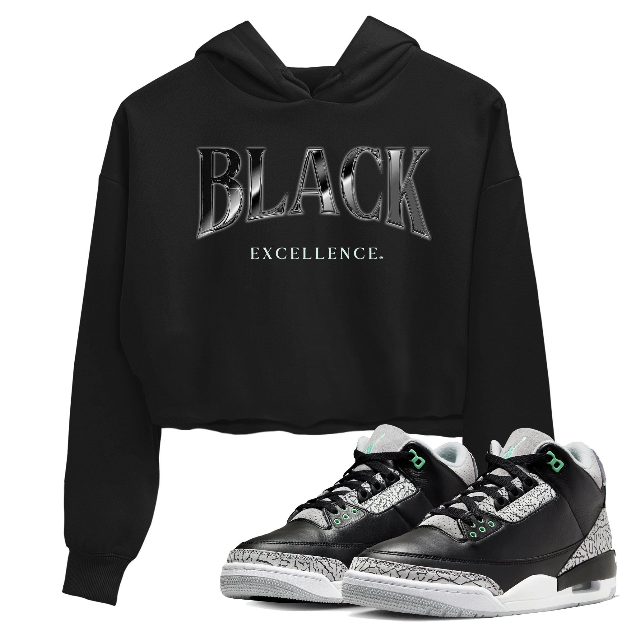 3s Green Glow shirt to match jordans Black Excellence sneaker tees Air Jordan 3 Green Glow Drip Gear Zone Black 1 crop length shirt