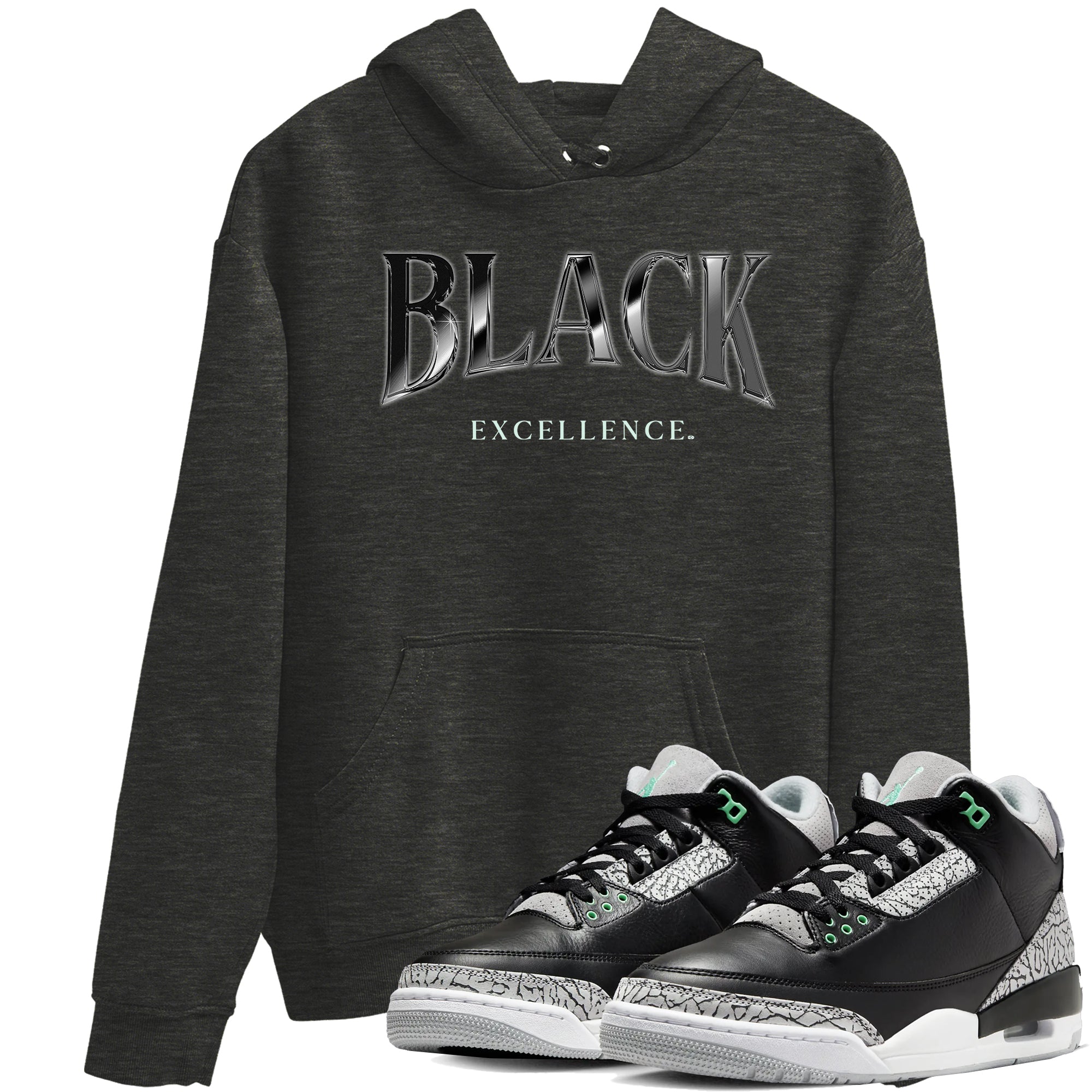 3s Green Glow shirt to match jordans Black Excellence sneaker tees Air Jordan 3 Green Glow Drip Gear Zone unisex cotton Charcoal Heather 1 crew neck shirt