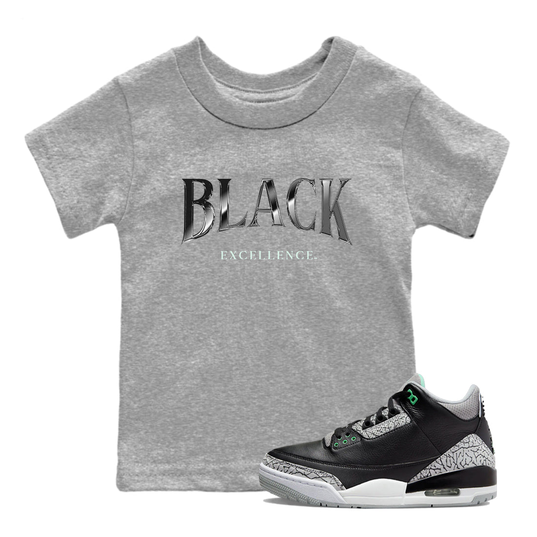 3s Green Glow shirt to match jordans Black Excellence sneaker tees Air Jordan 3 Green Glow Drip Gear Zone baby toddler Heather Grey 1 cotton Shirt