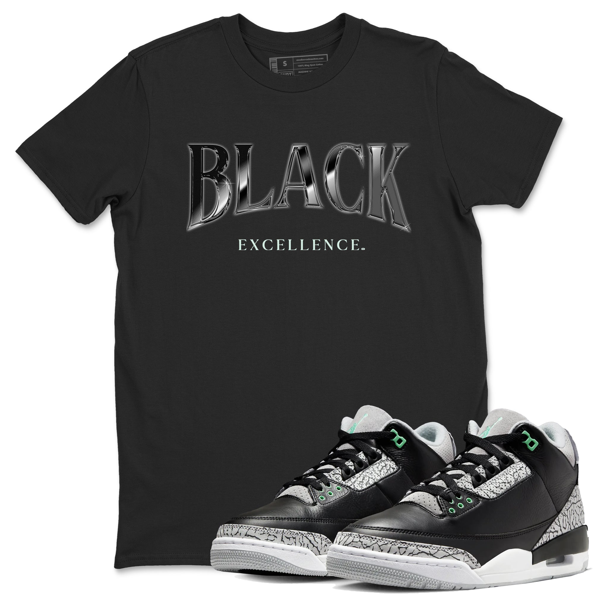 3s Green Glow shirt to match jordans Black Excellence sneaker tees Air Jordan 3 Green Glow Drip Gear Zone unisex cotton Black 1 crew neck shirt