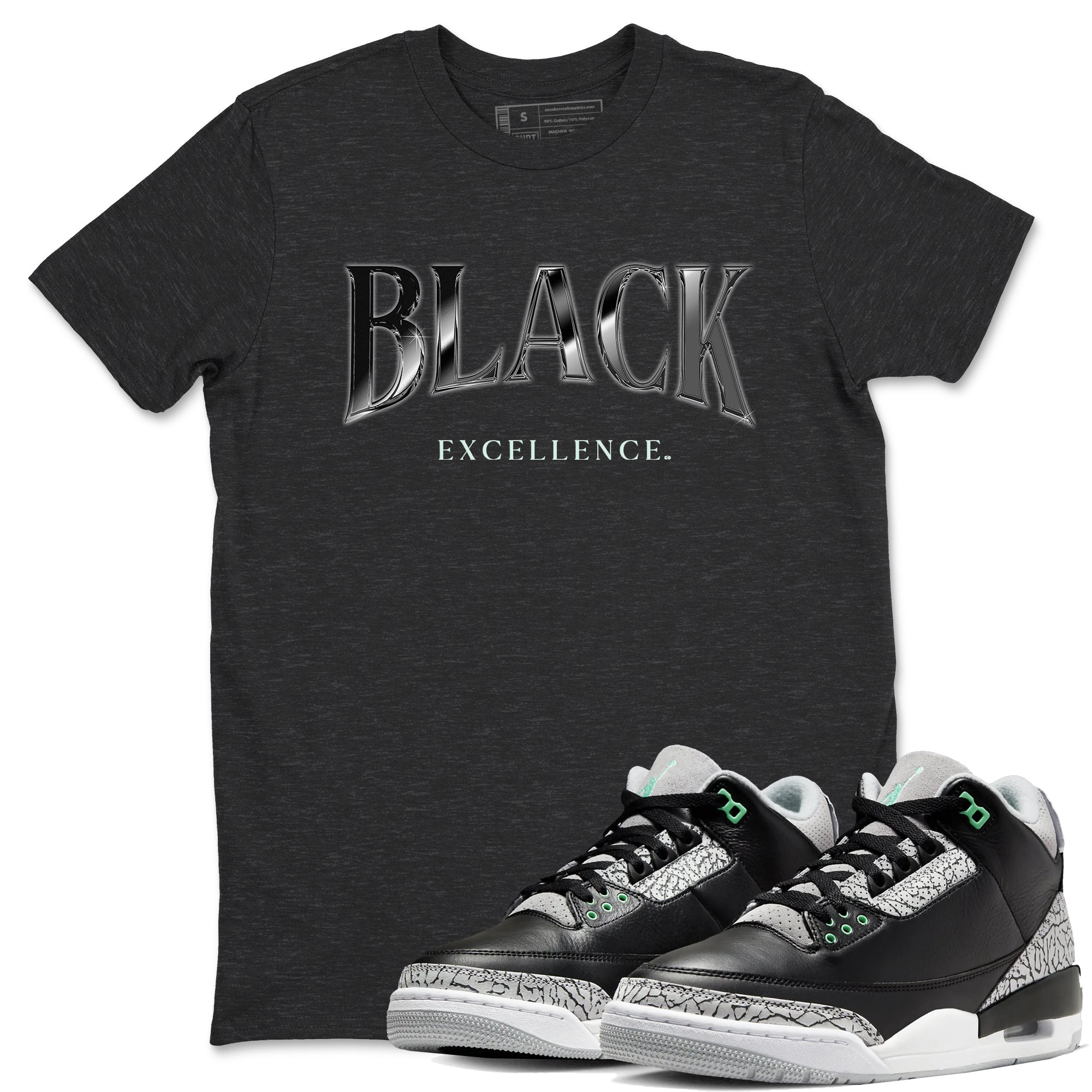 3s Green Glow shirt to match jordans Black Excellence sneaker tees Air Jordan 3 Green Glow Drip Gear Zone unisex cotton Charcoal Heather 1 crew neck shirt