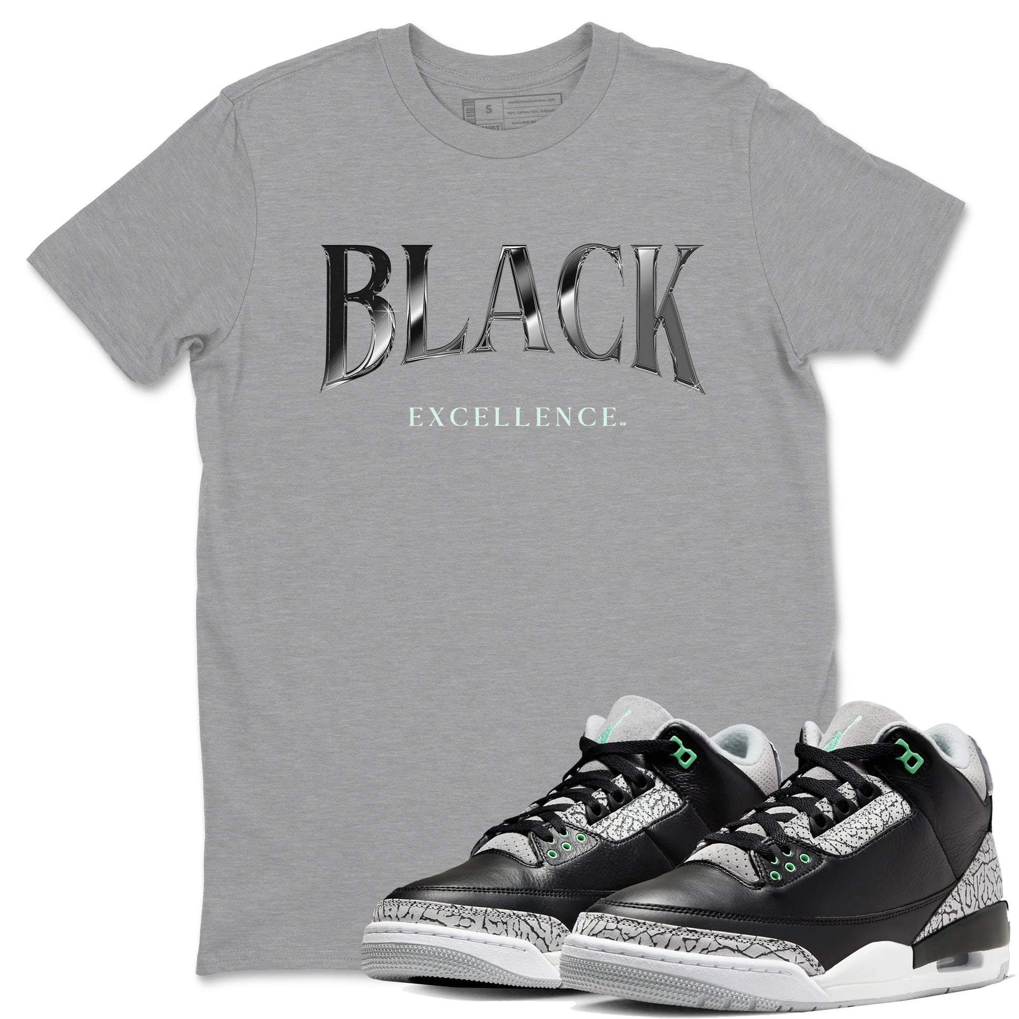 3s Green Glow shirt to match jordans Black Excellence sneaker tees Air Jordan 3 Green Glow Drip Gear Zone unisex cotton Heather Grey 1 crew neck shirt