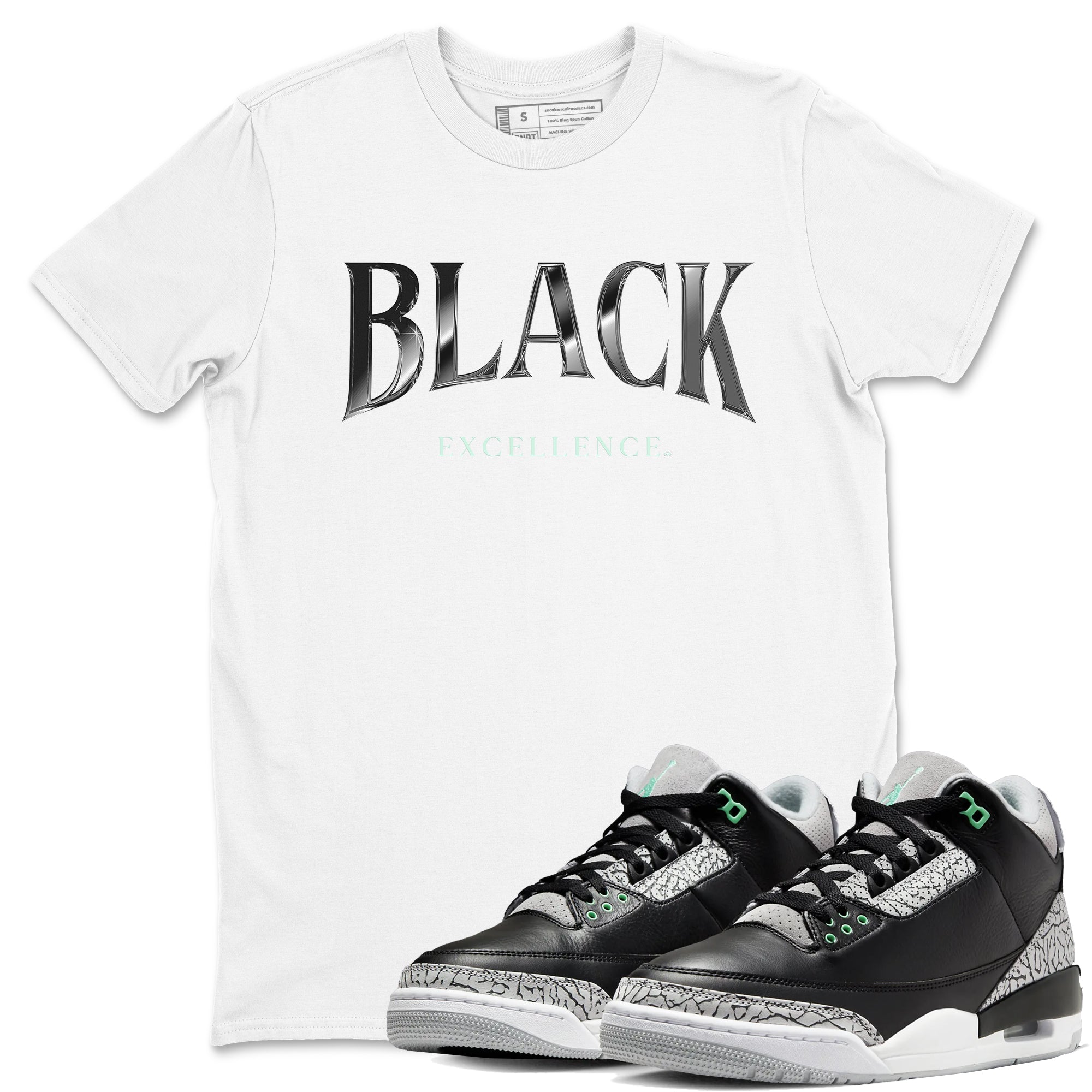 3s Green Glow shirt to match jordans Black Excellence sneaker tees Air Jordan 3 Green Glow Drip Gear Zone unisex cotton White 1 crew neck shirt