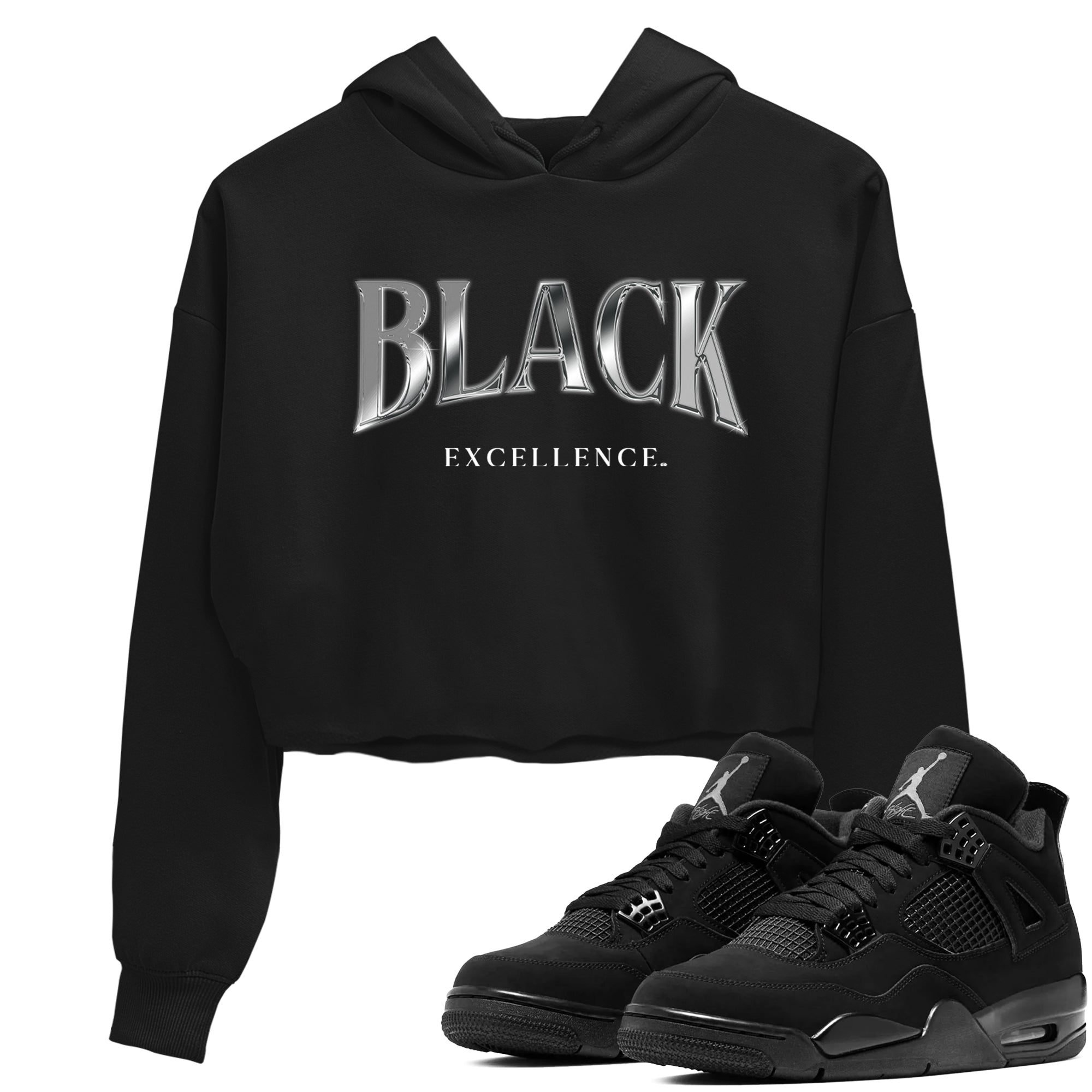 Sneaker Threads  Sneaker Tees To Match Air Jordan 4 Black Cat  Black Excellence Crop Tee Black 1. Perfect for Jordan releases 2025 colorways.